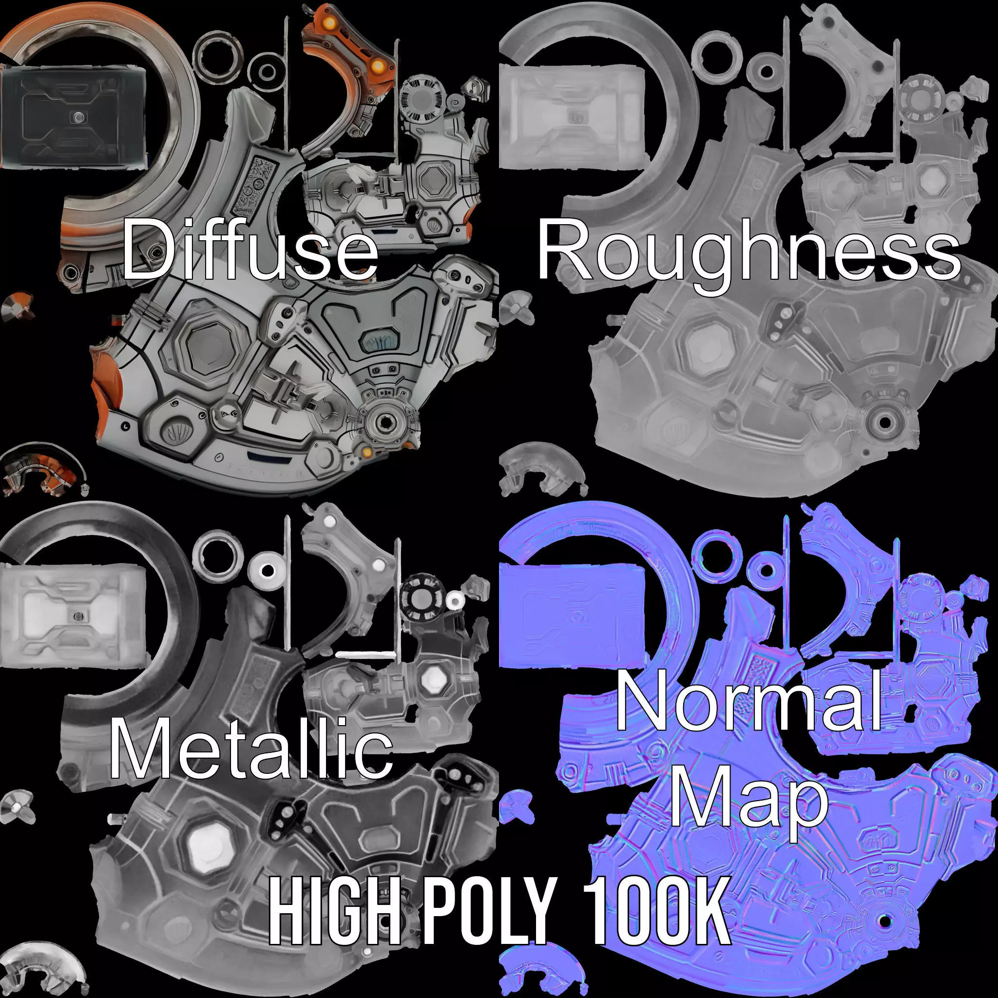 Futuristic Mechanical Cylinder Model Pack Low-poly 3D model_3