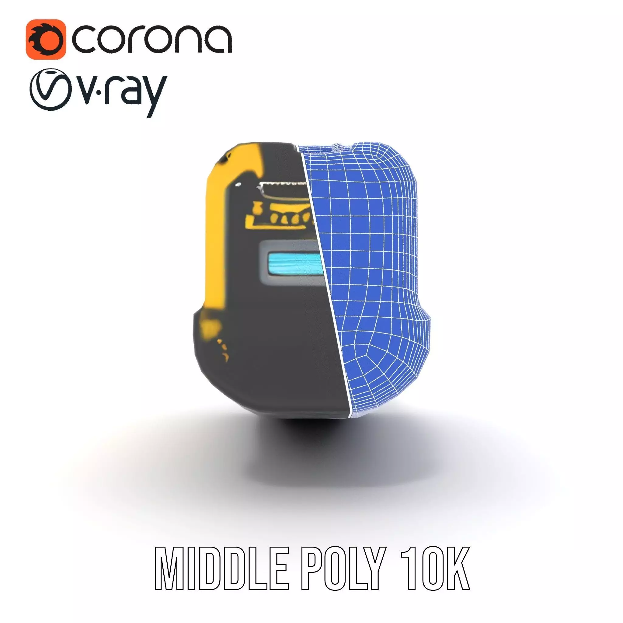 Yellow Handheld Flashlight Model Pack with Blue Lens Low-poly 3D model_31