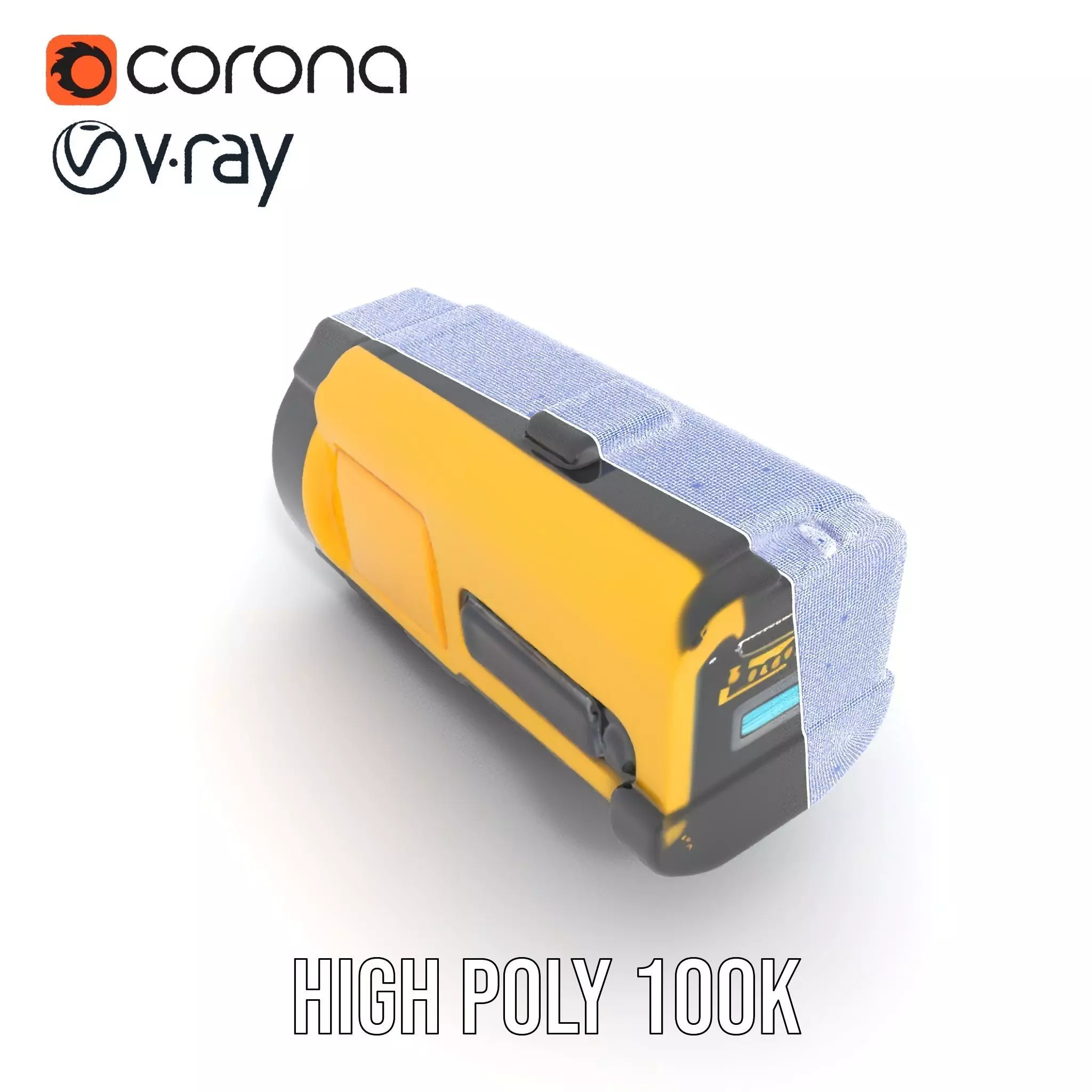 Yellow Handheld Flashlight Model Pack with Blue Lens Low-poly 3D model_35