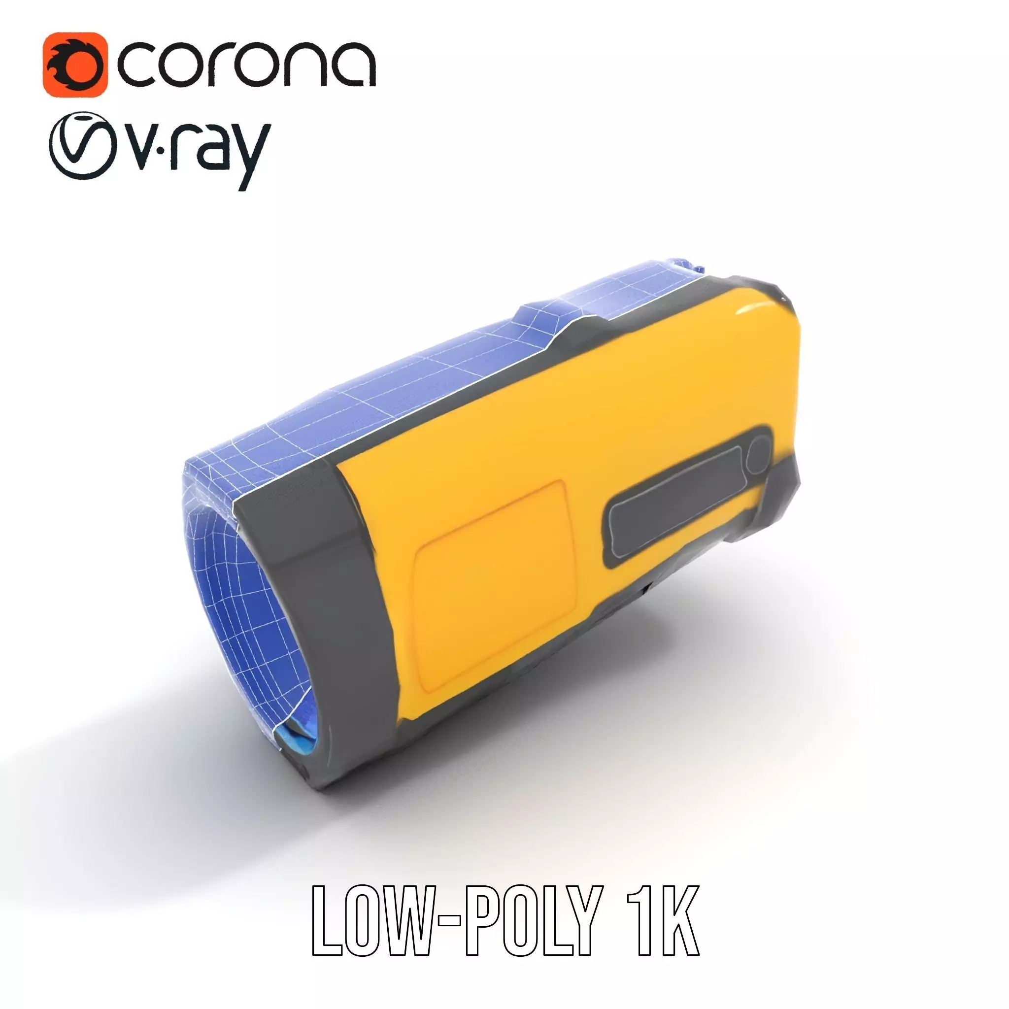 Yellow Handheld Flashlight Model Pack with Blue Lens Low-poly 3D model_15