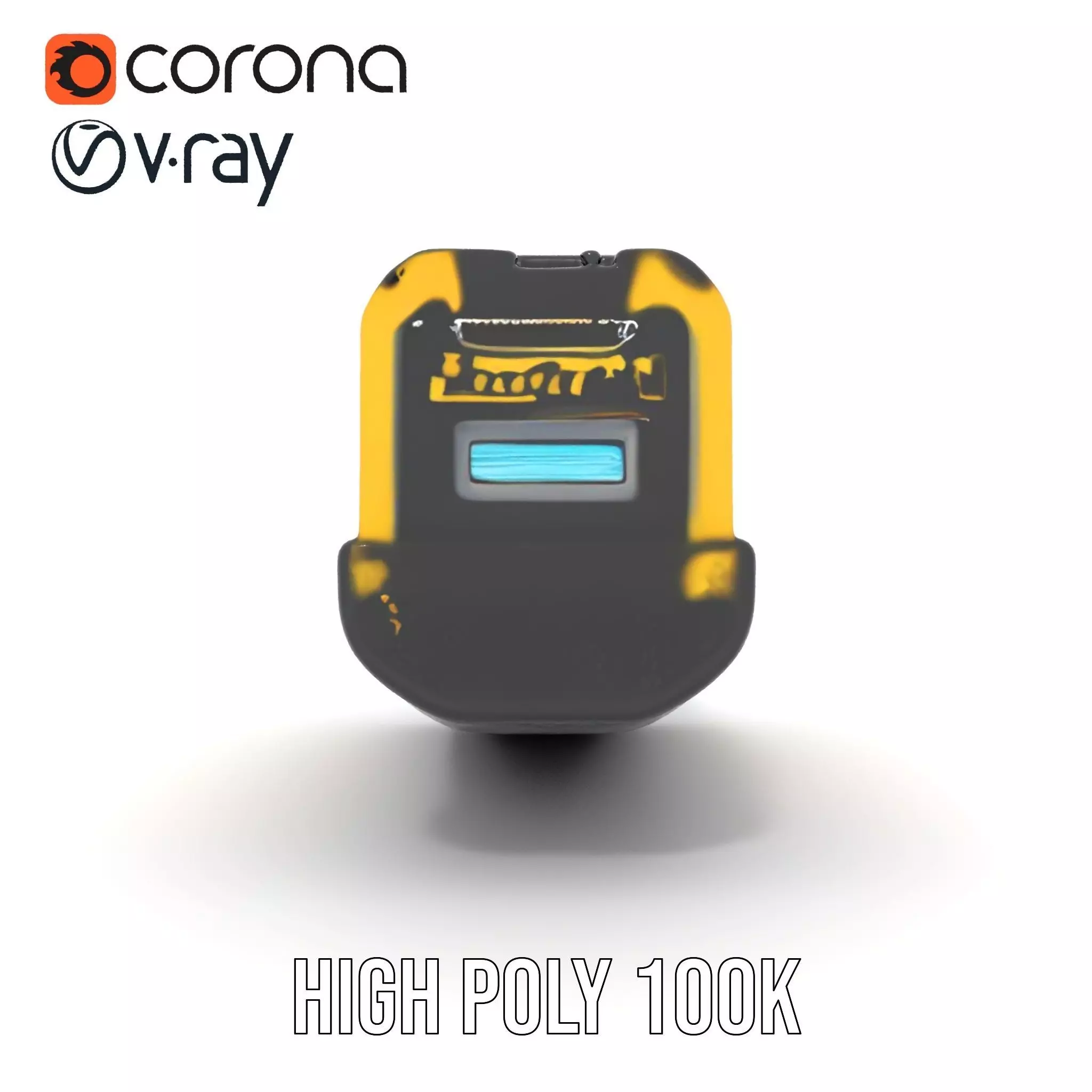 Yellow Handheld Flashlight Model Pack with Blue Lens Low-poly 3D model_18