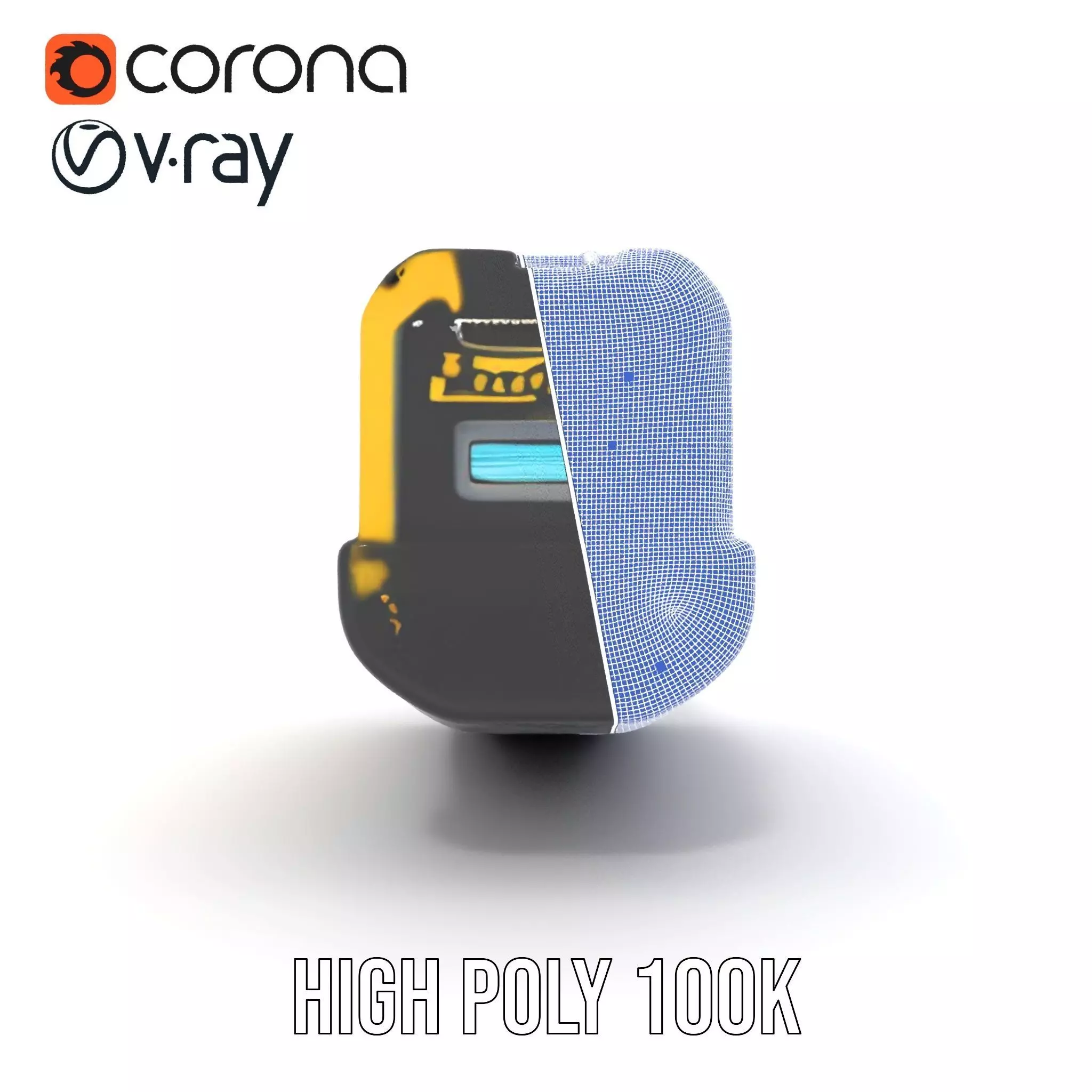 Yellow Handheld Flashlight Model Pack with Blue Lens Low-poly 3D model_30