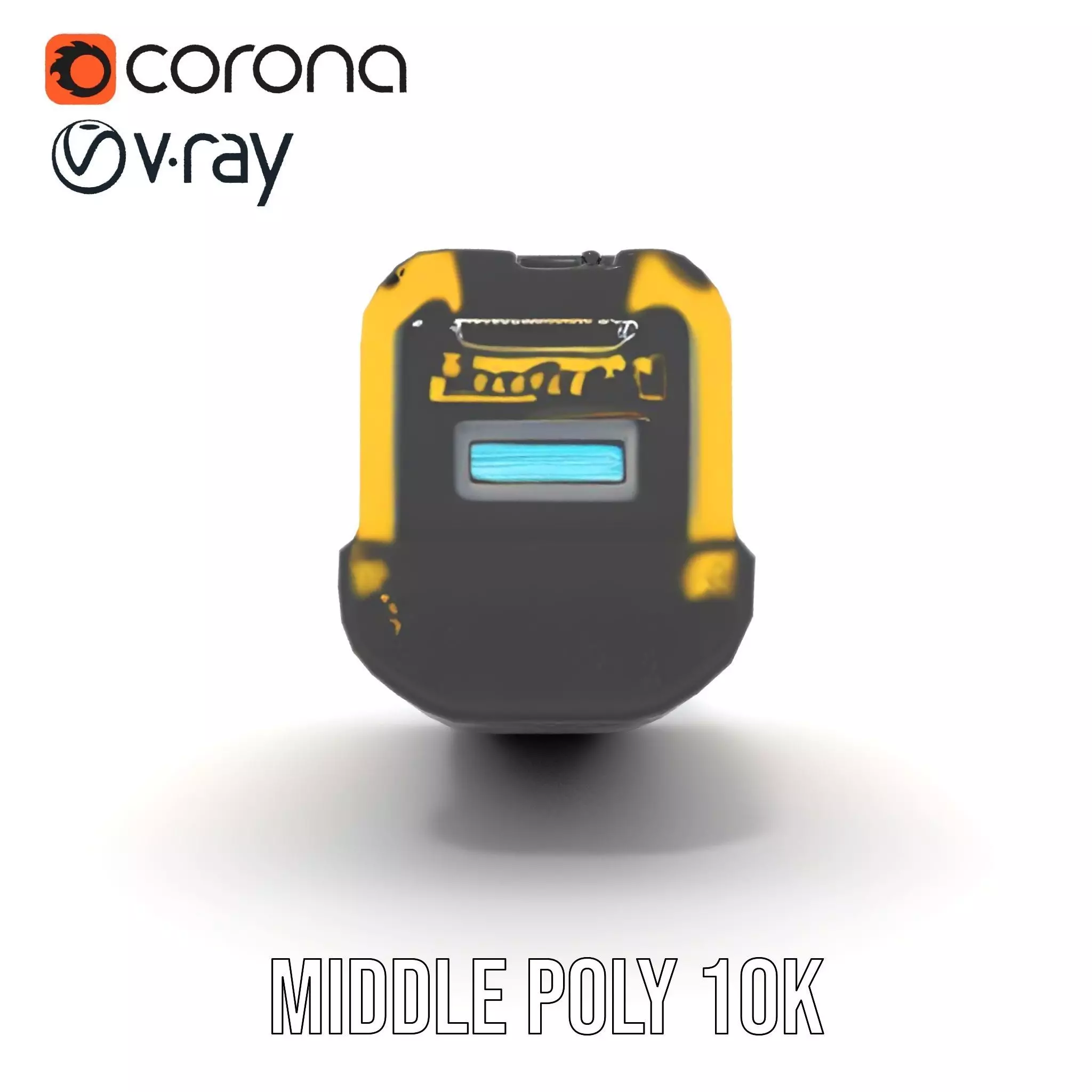 Yellow Handheld Flashlight Model Pack with Blue Lens Low-poly 3D model_7