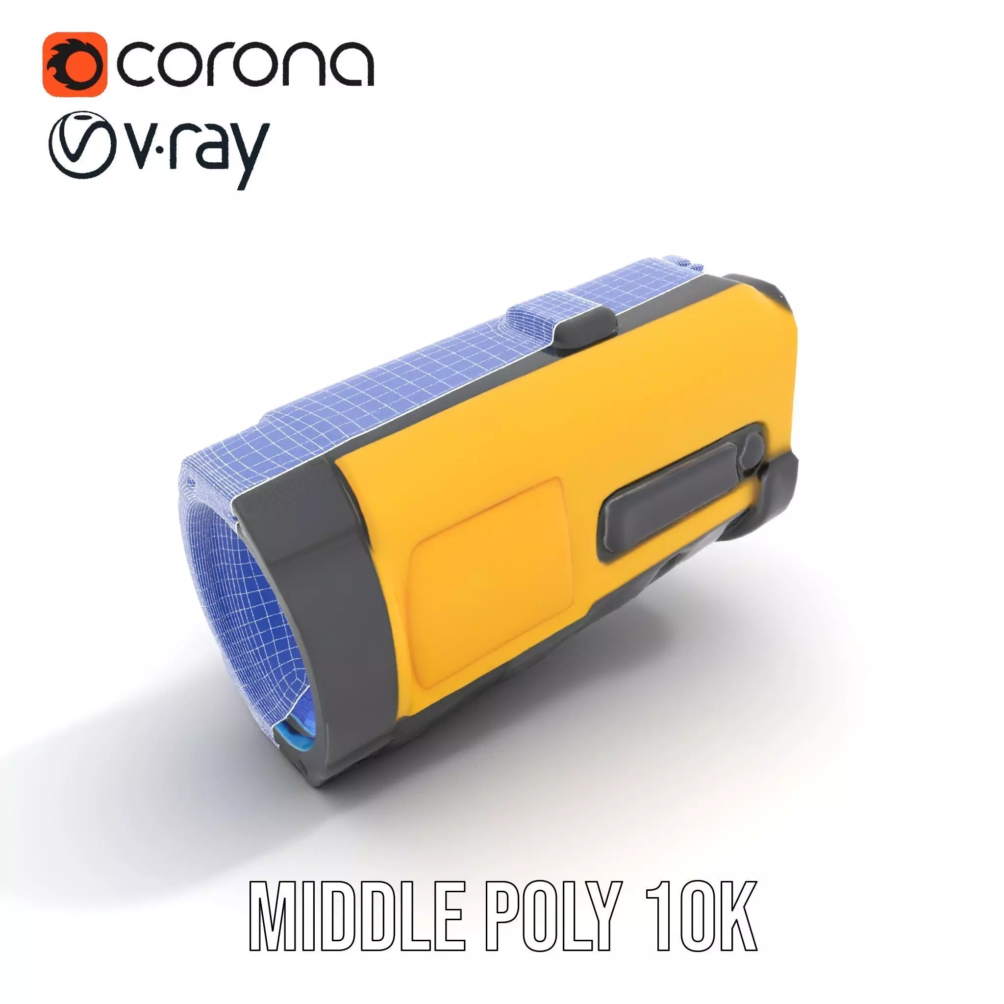 Yellow Handheld Flashlight Model Pack with Blue Lens Low-poly 3D model_14