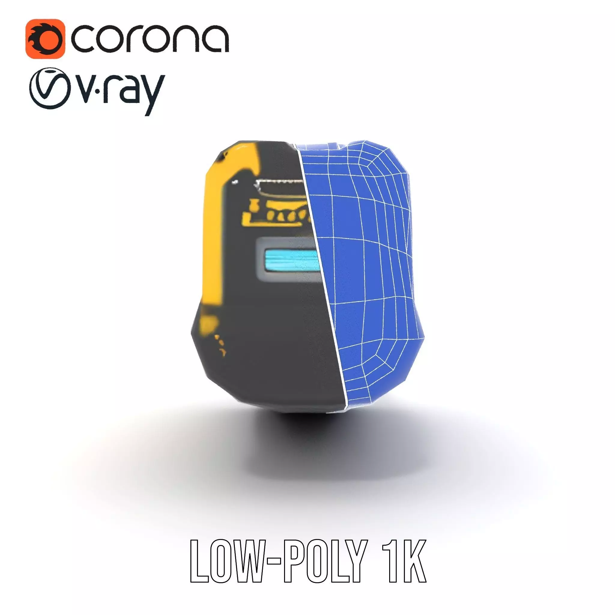 Yellow Handheld Flashlight Model Pack with Blue Lens Low-poly 3D model_32