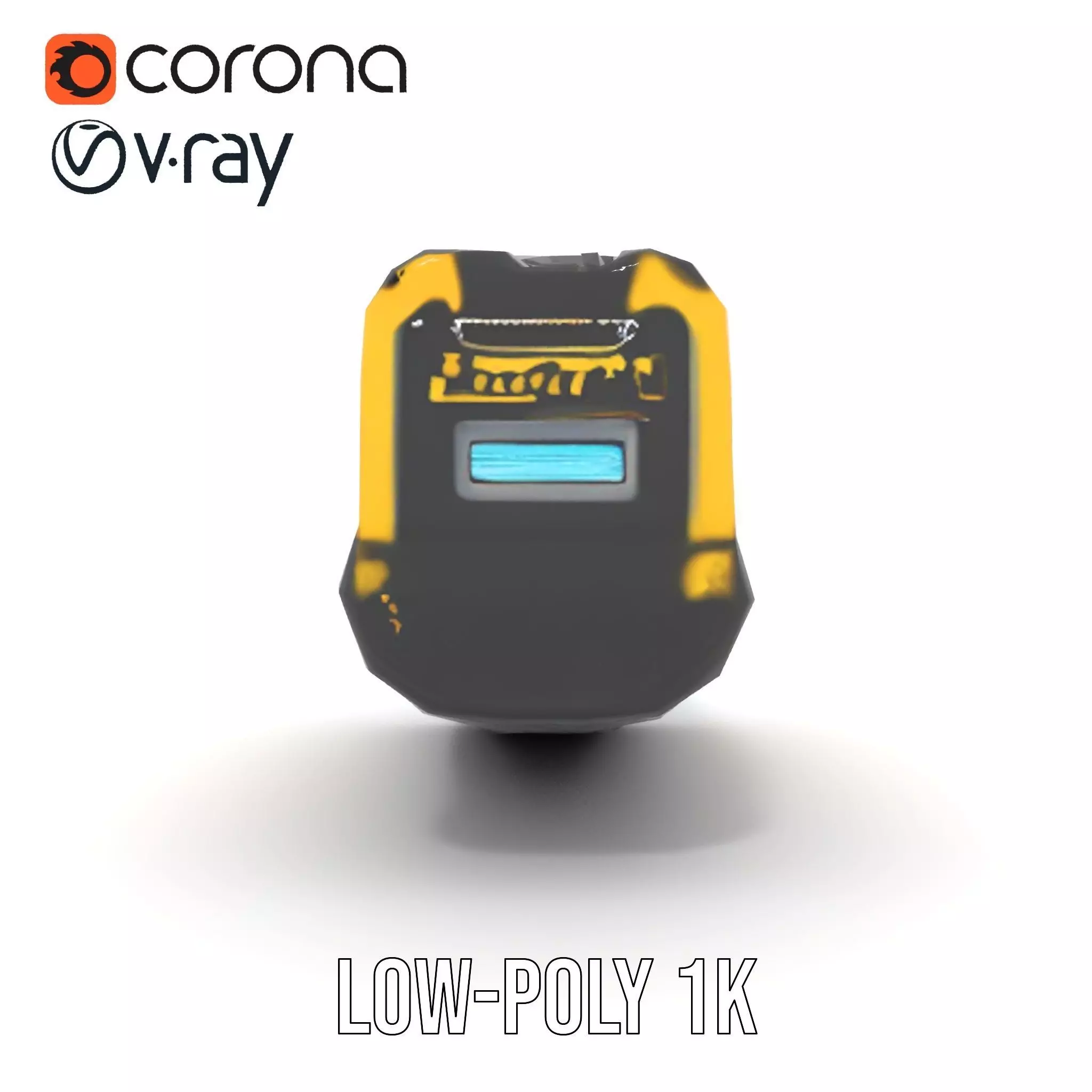 Yellow Handheld Flashlight Model Pack with Blue Lens Low-poly 3D model_26