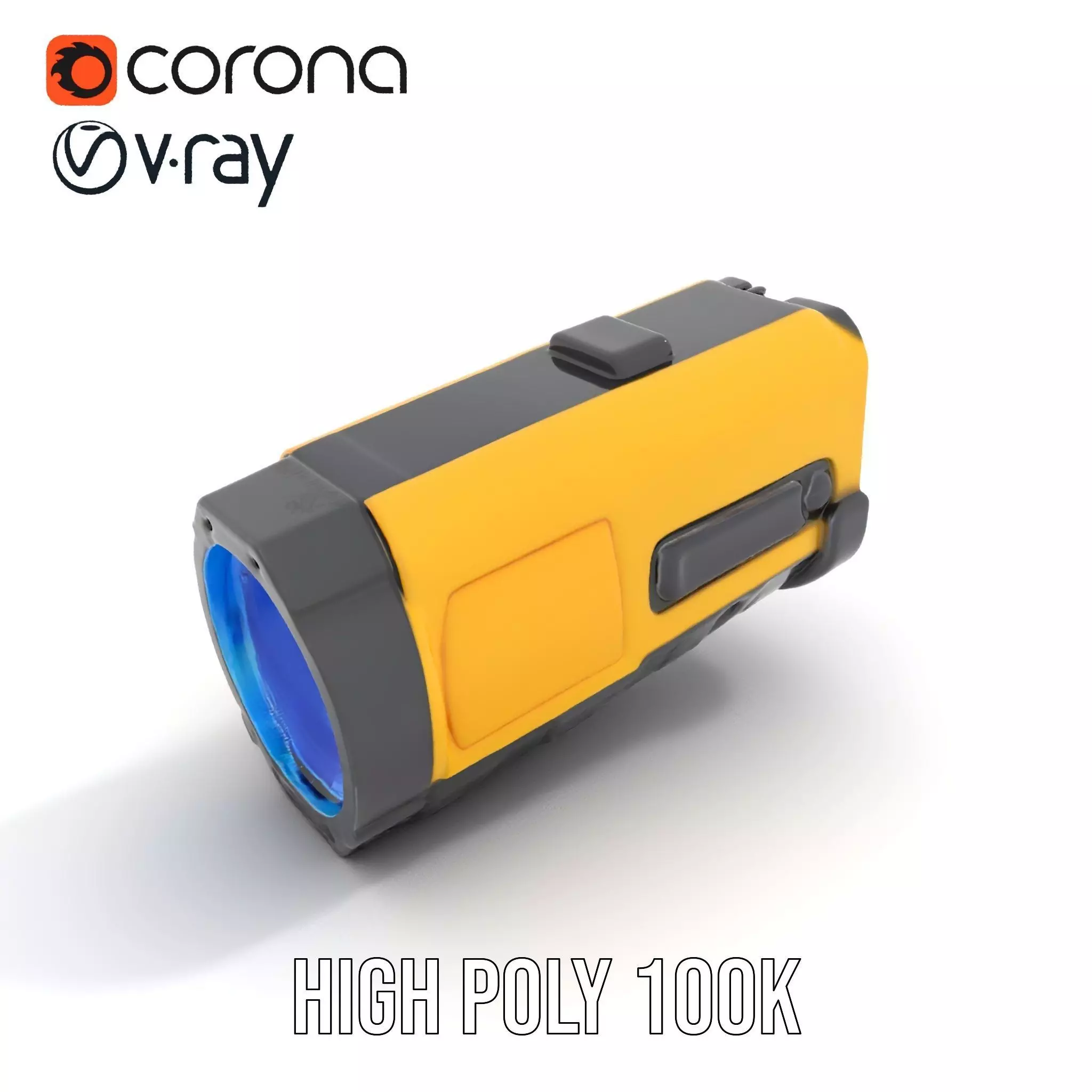 Yellow Handheld Flashlight Model Pack with Blue Lens Low-poly 3D model_21