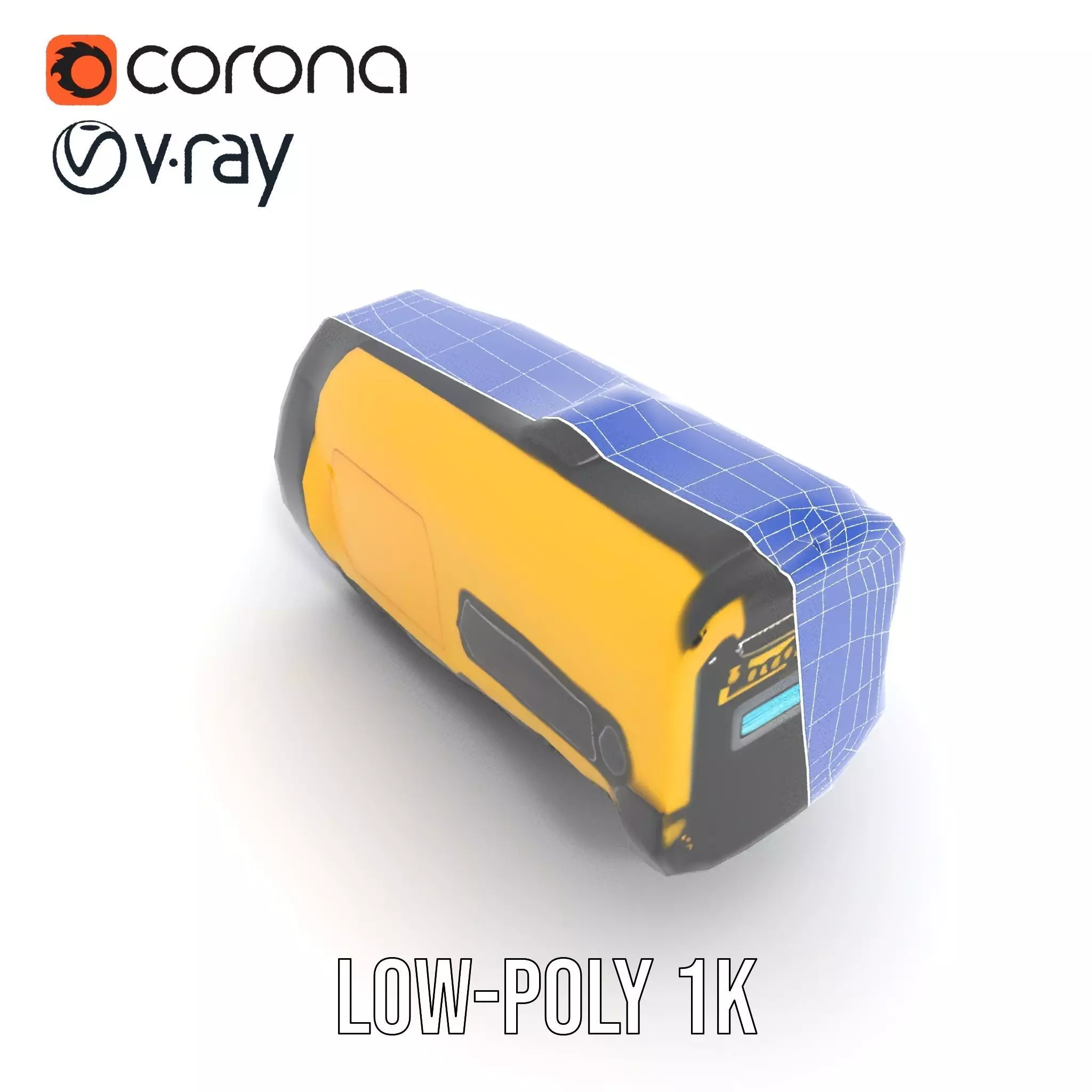Yellow Handheld Flashlight Model Pack with Blue Lens Low-poly 3D model_10