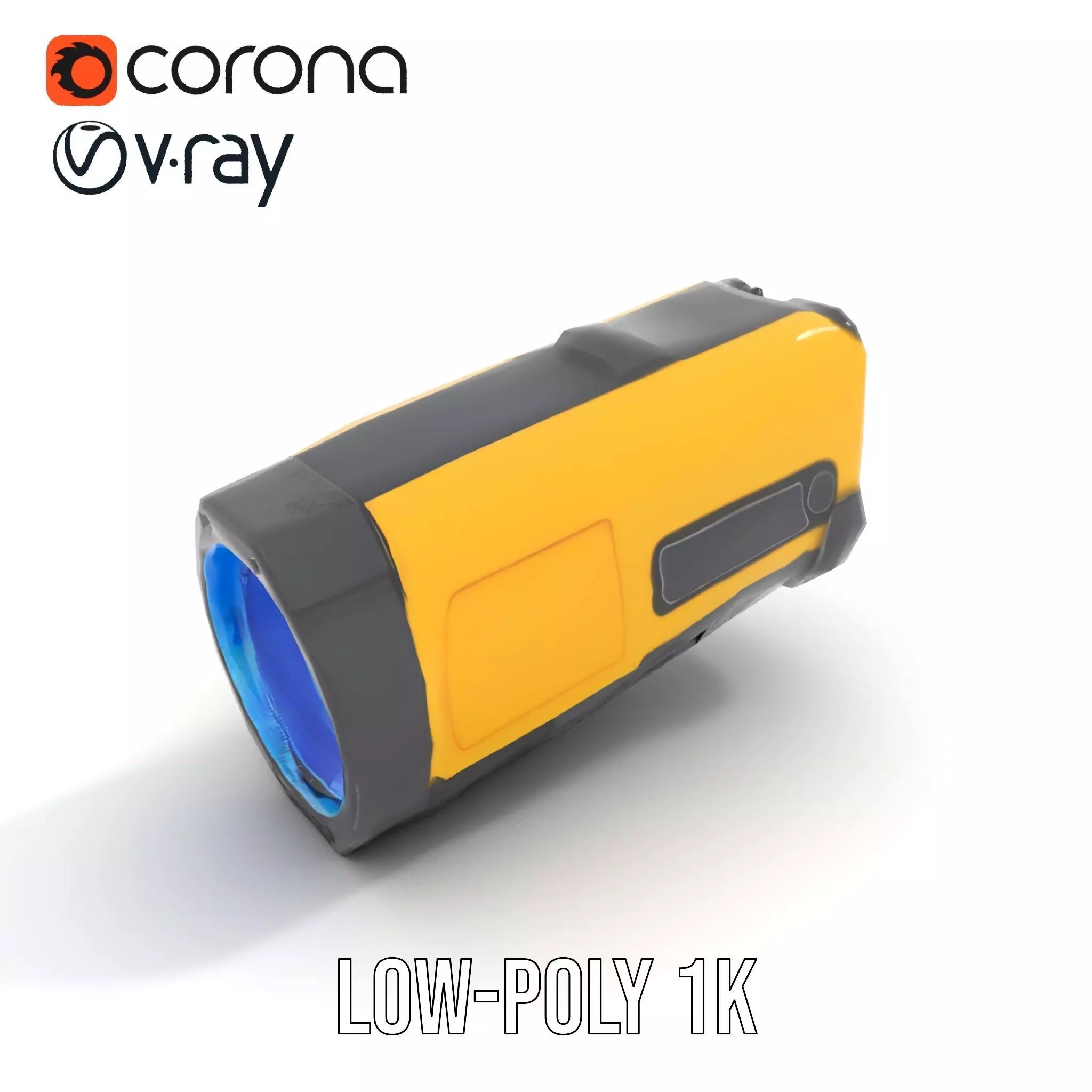 Yellow Handheld Flashlight Model Pack with Blue Lens Low-poly 3D model_20