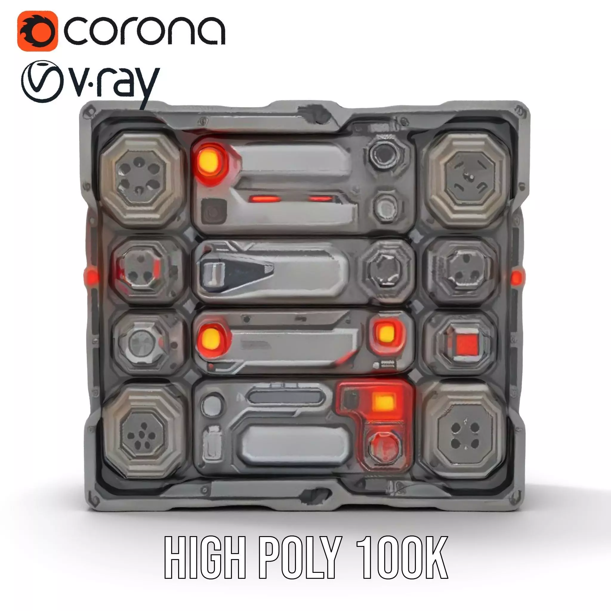 Futuristic SciFi Wall Panel Model Pack Low-poly 3D model_24