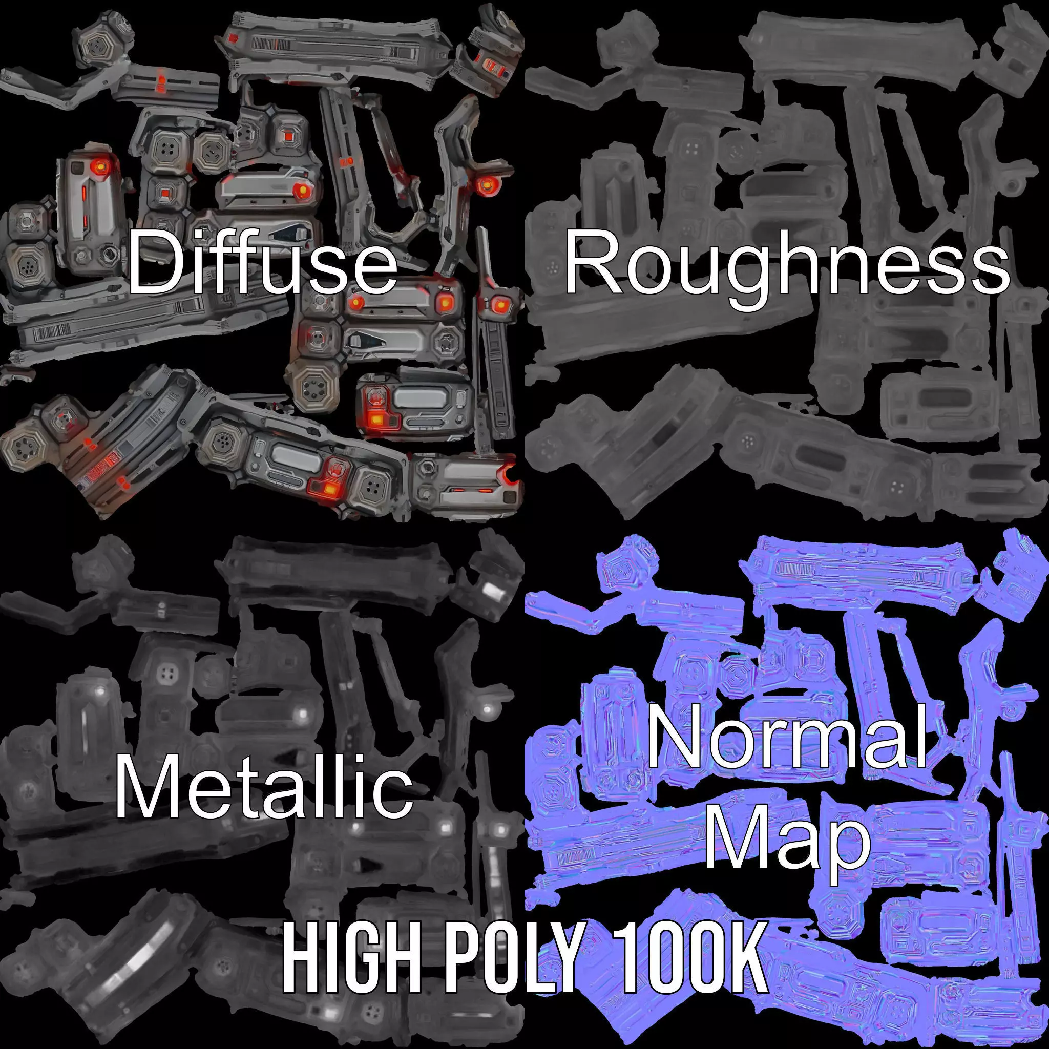 Futuristic SciFi Wall Panel Model Pack Low-poly 3D model_4