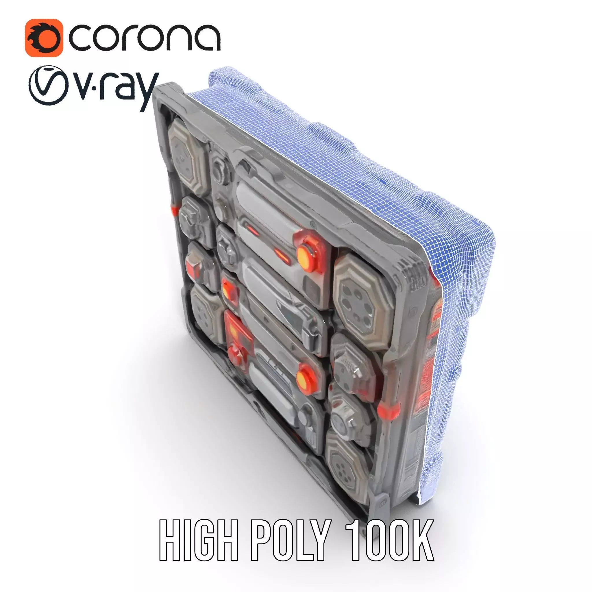 Futuristic SciFi Wall Panel Model Pack Low-poly 3D model_32