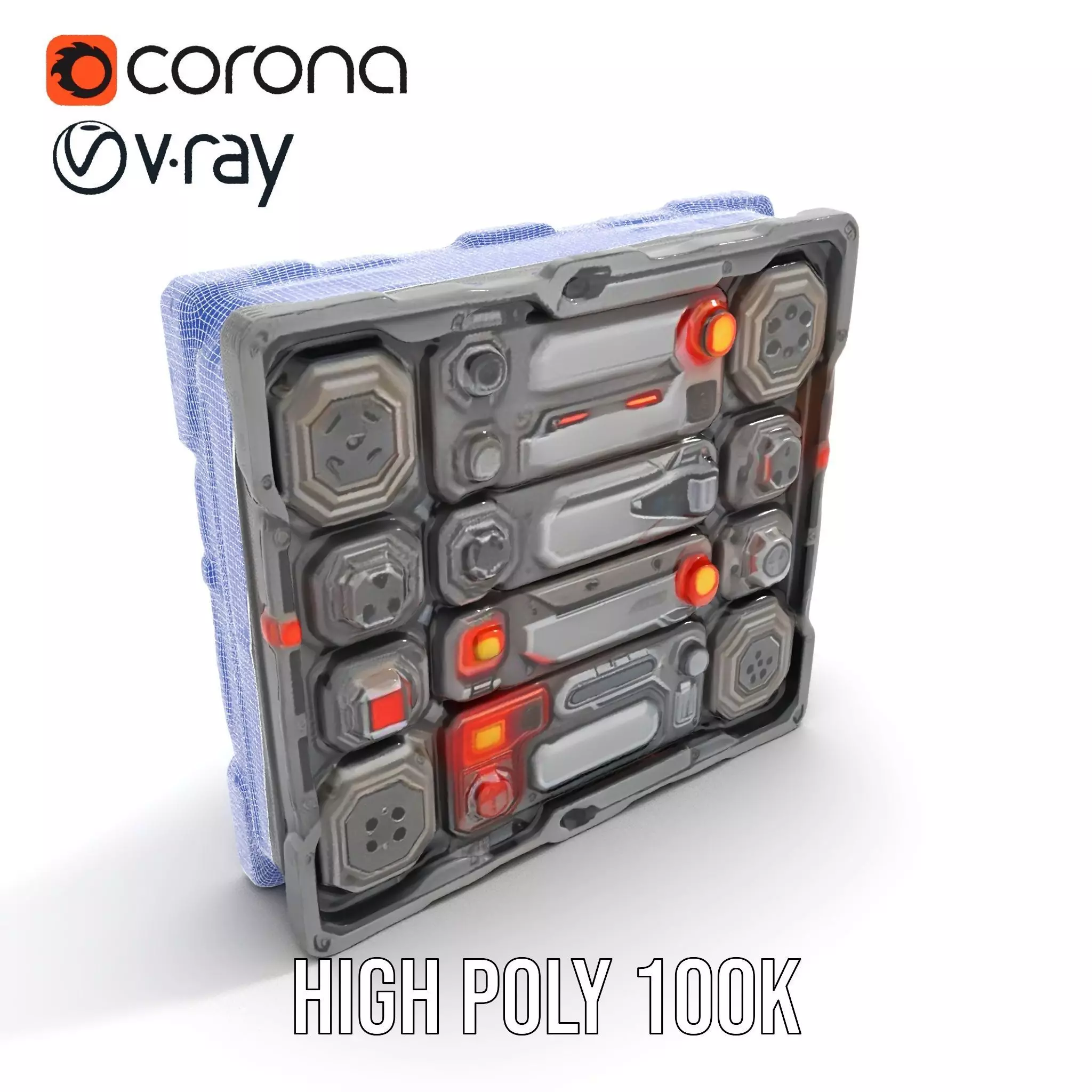 Futuristic SciFi Wall Panel Model Pack Low-poly 3D model_33