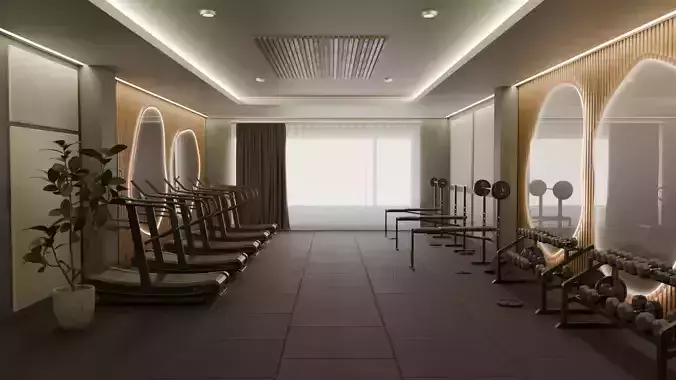 Realistic Gym Environment  Treadmills And Free Weights Included