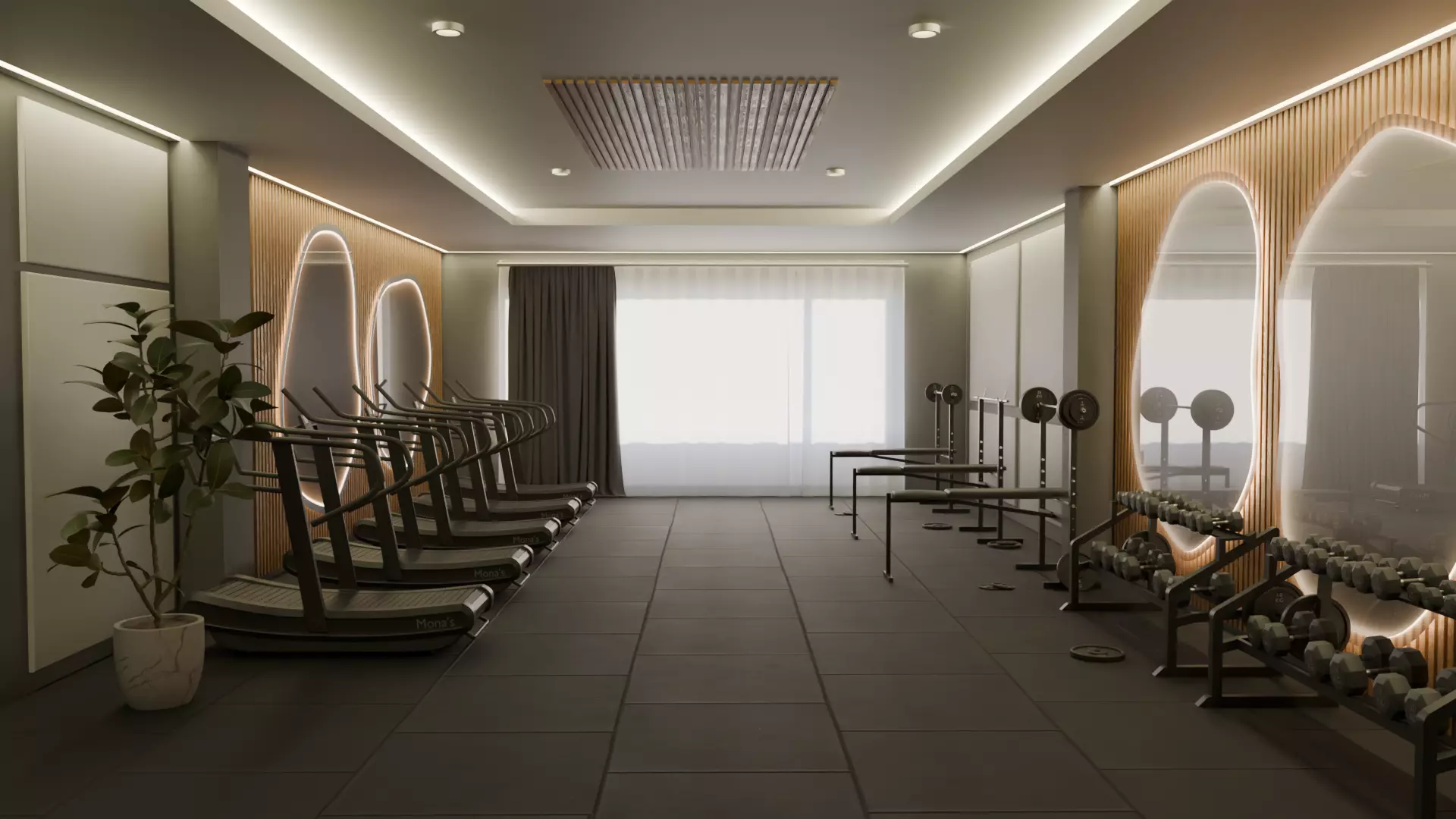 Realistic Gym Environment  Treadmills And Free Weights Included 3D model_0