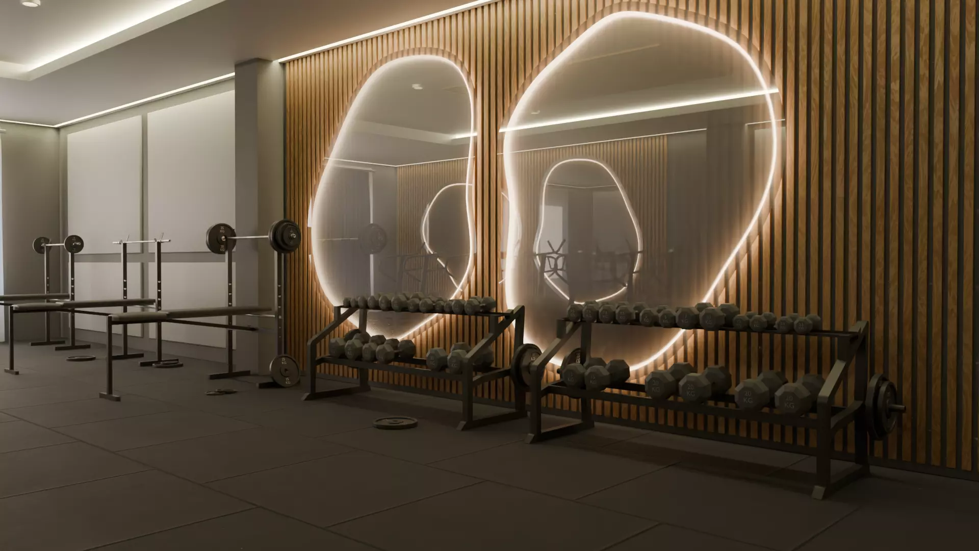 Realistic Gym Environment  Treadmills And Free Weights Included 3D model_1