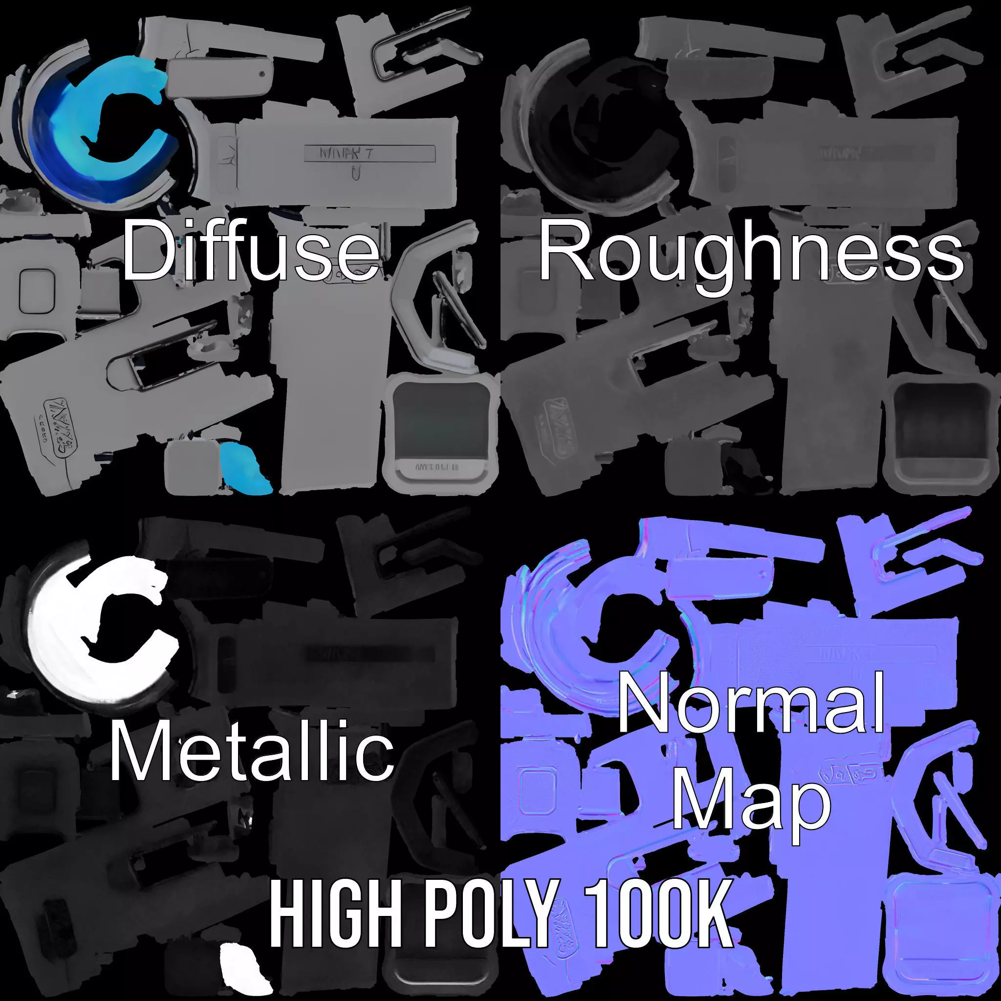 Compact Flashlight with Blue Beam Model Pack Low-poly 3D model_3