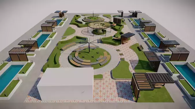 Modern Courtyard Landscape  Full 3D Package SketchUp Lumion 3D model