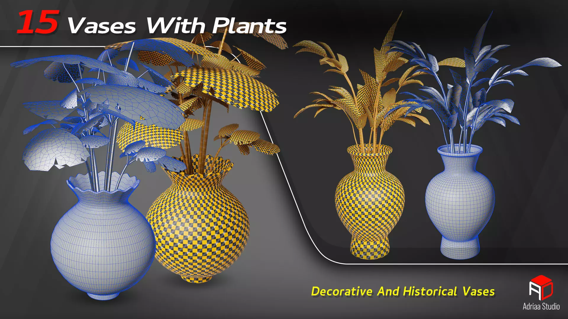 15 Decorative Vase With Plants 3D model_9