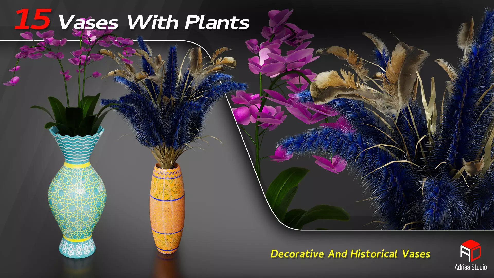 15 Decorative Vase With Plants 3D model_6
