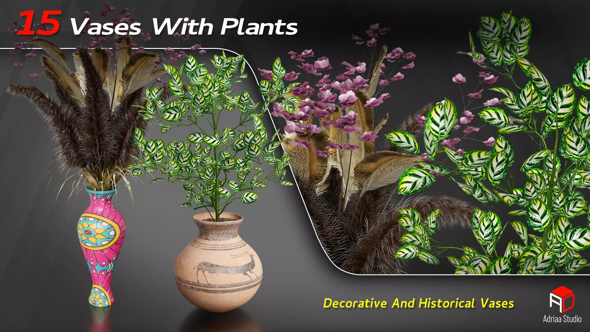 15 Decorative Vase With Plants 3D model_7