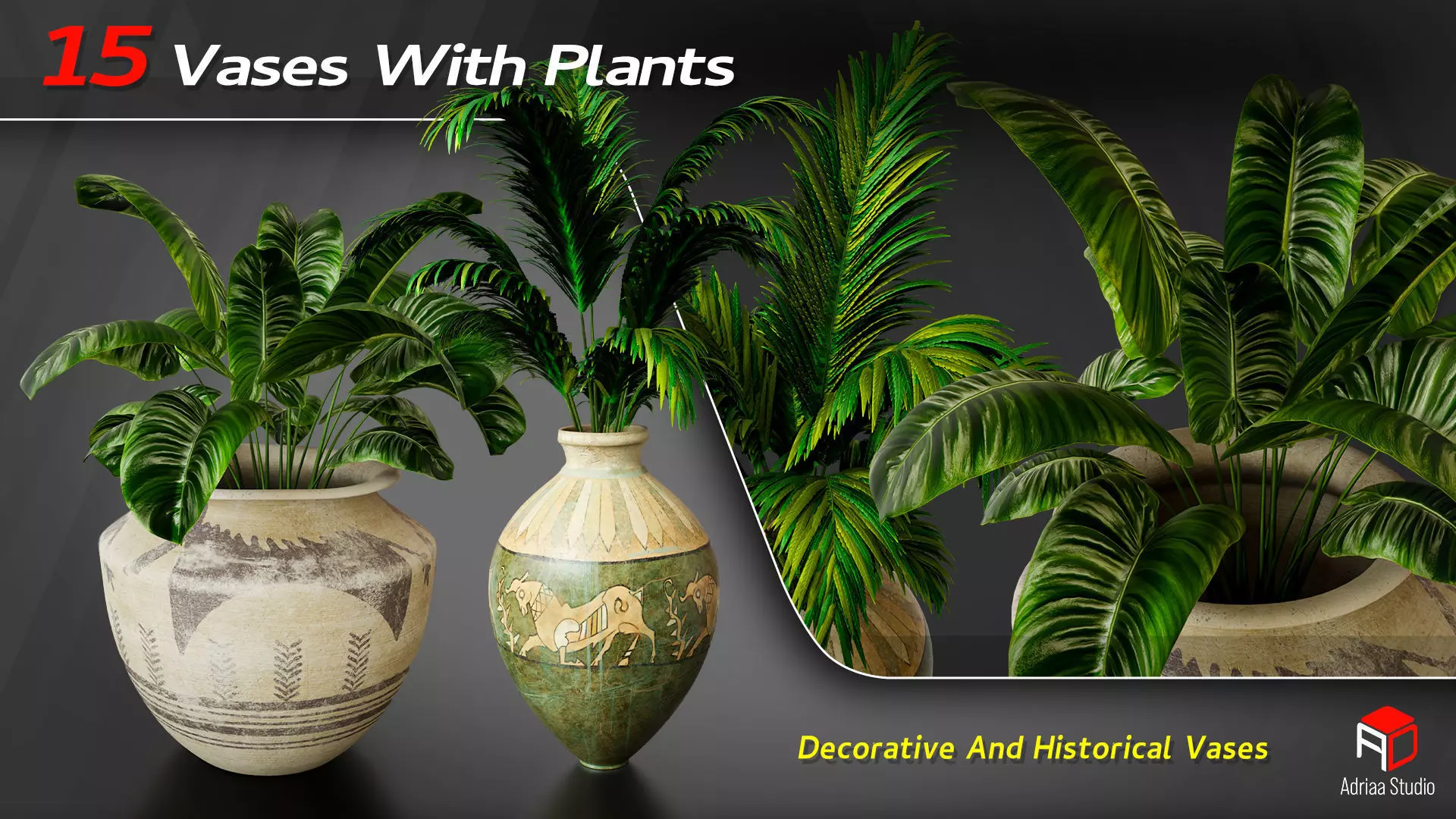 15 Decorative Vase With Plants 3D model_1