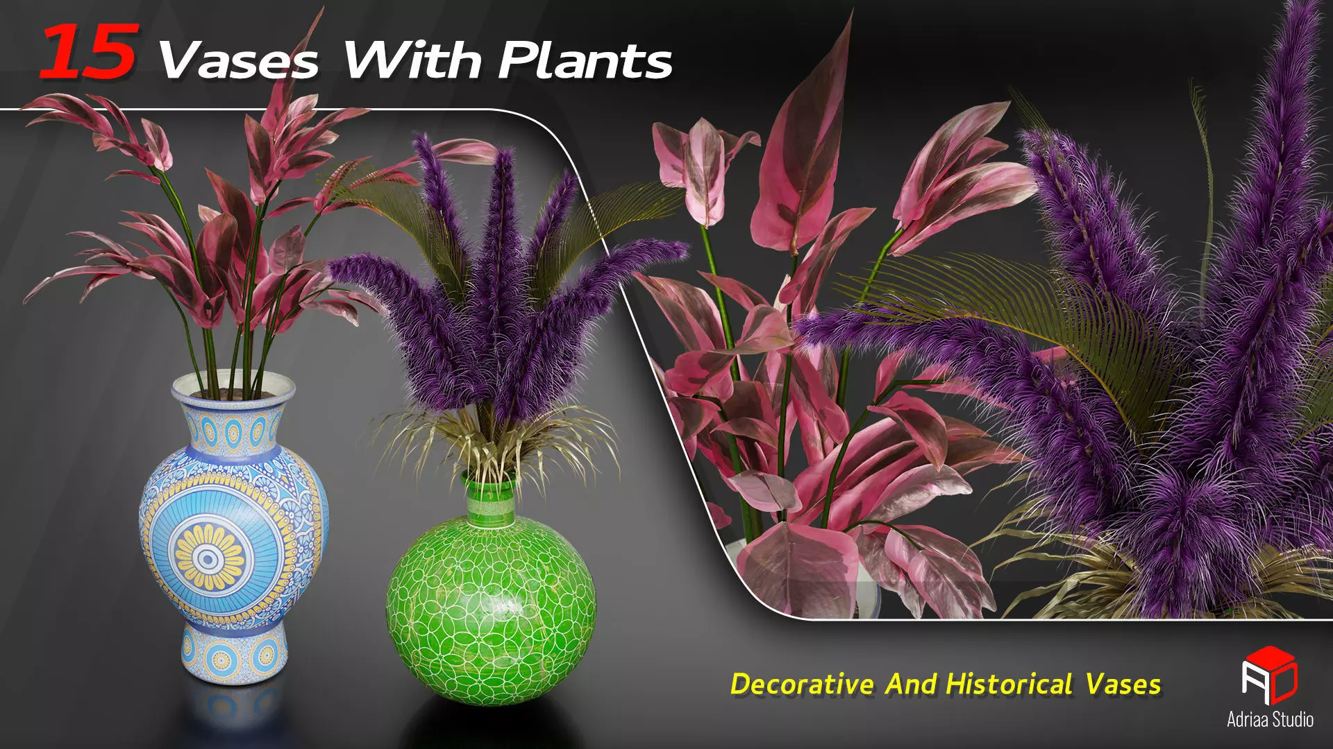 15 Decorative Vase With Plants 3D model_0