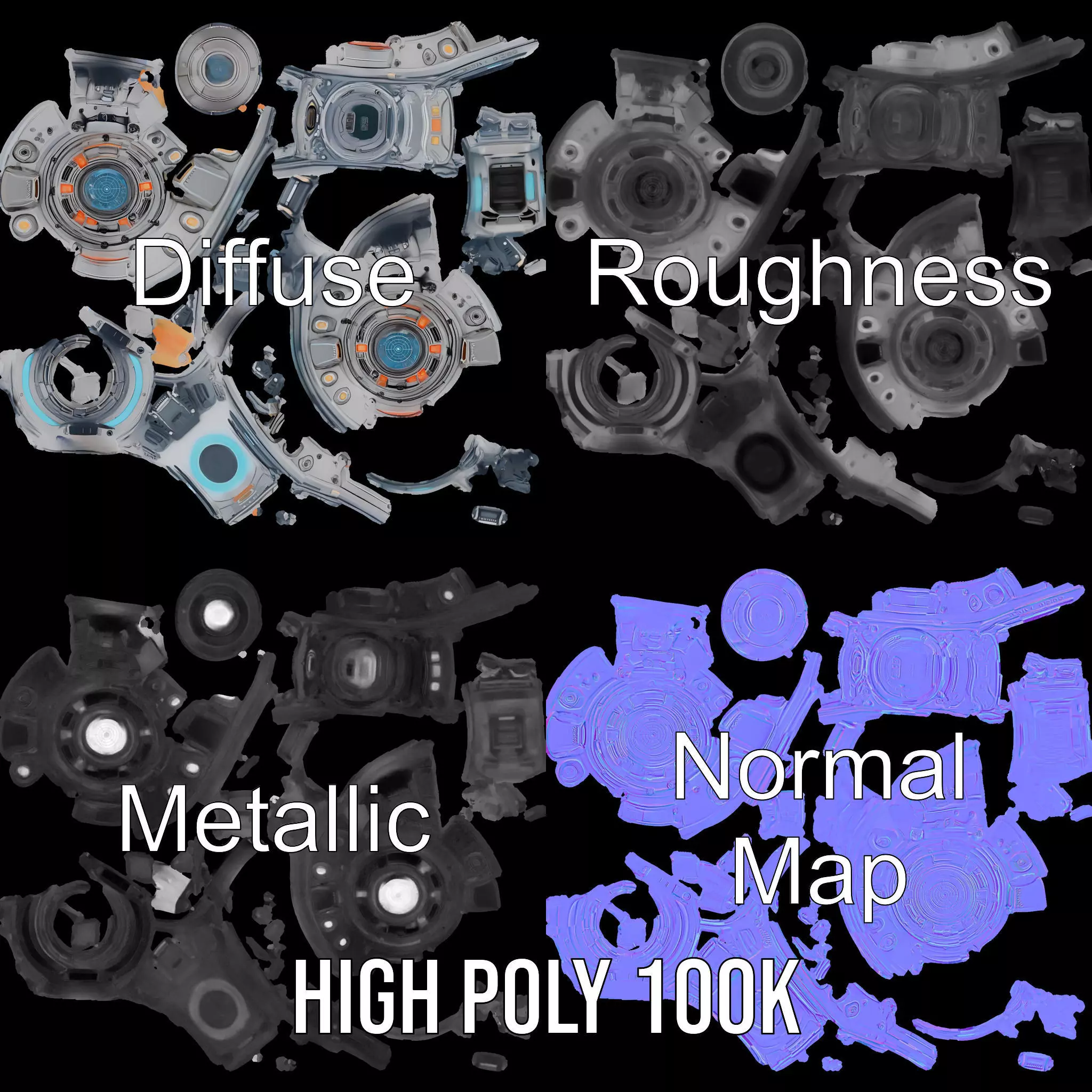 Futuristic Spherical Device Model Pack Low-poly 3D model_4