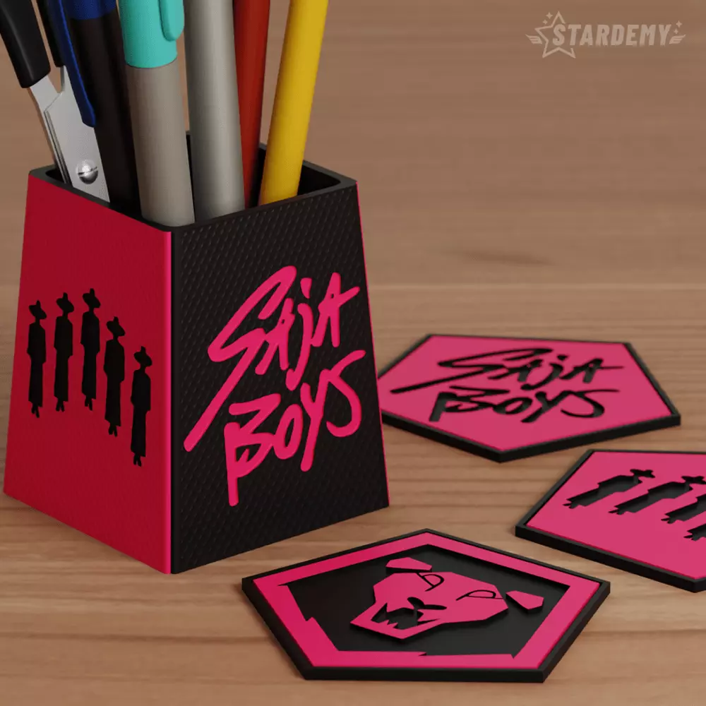 Saja Boys Pen Holder Set Kpop Demon Hunter Coaster 3D print model_0