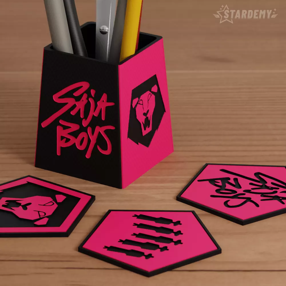 Saja Boys Pen Holder Set Kpop Demon Hunter Coaster 3D print model_2