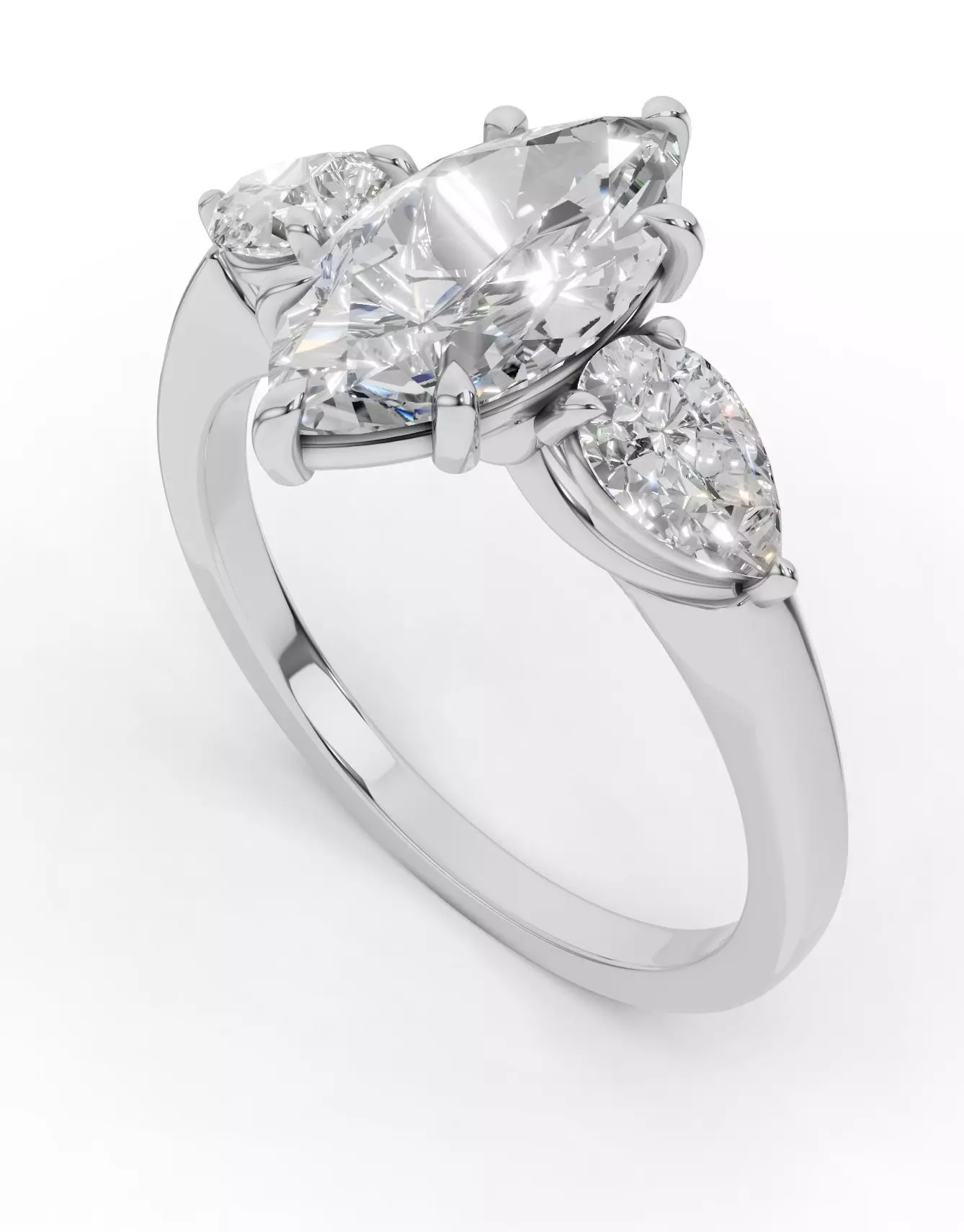 Tri-Shine Elegance Marquise Ring 3D print model