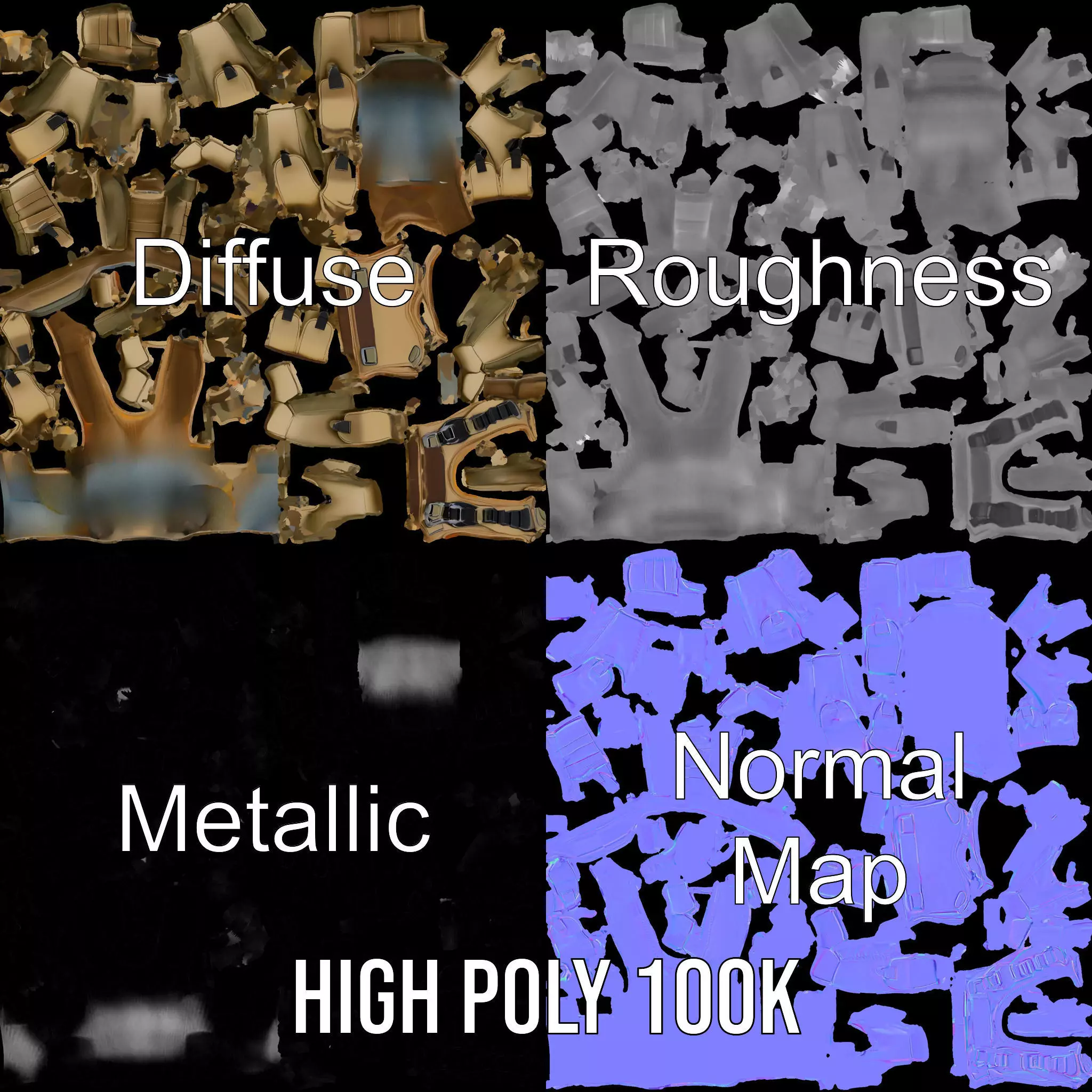 Tactical Military Vest Model Pack with Pockets and Buckles Low-poly 3D model_3