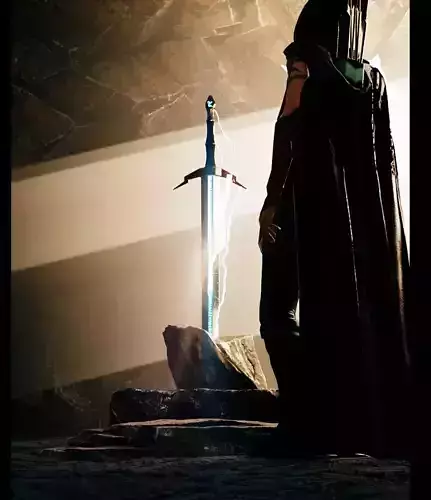 Fantasy Cave with Warrior  Magic Sword GameRender Ready 3D print model