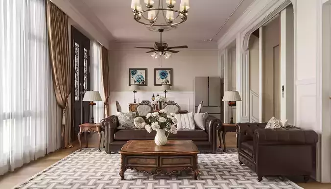 Luxury living room dining room interior scenes 05