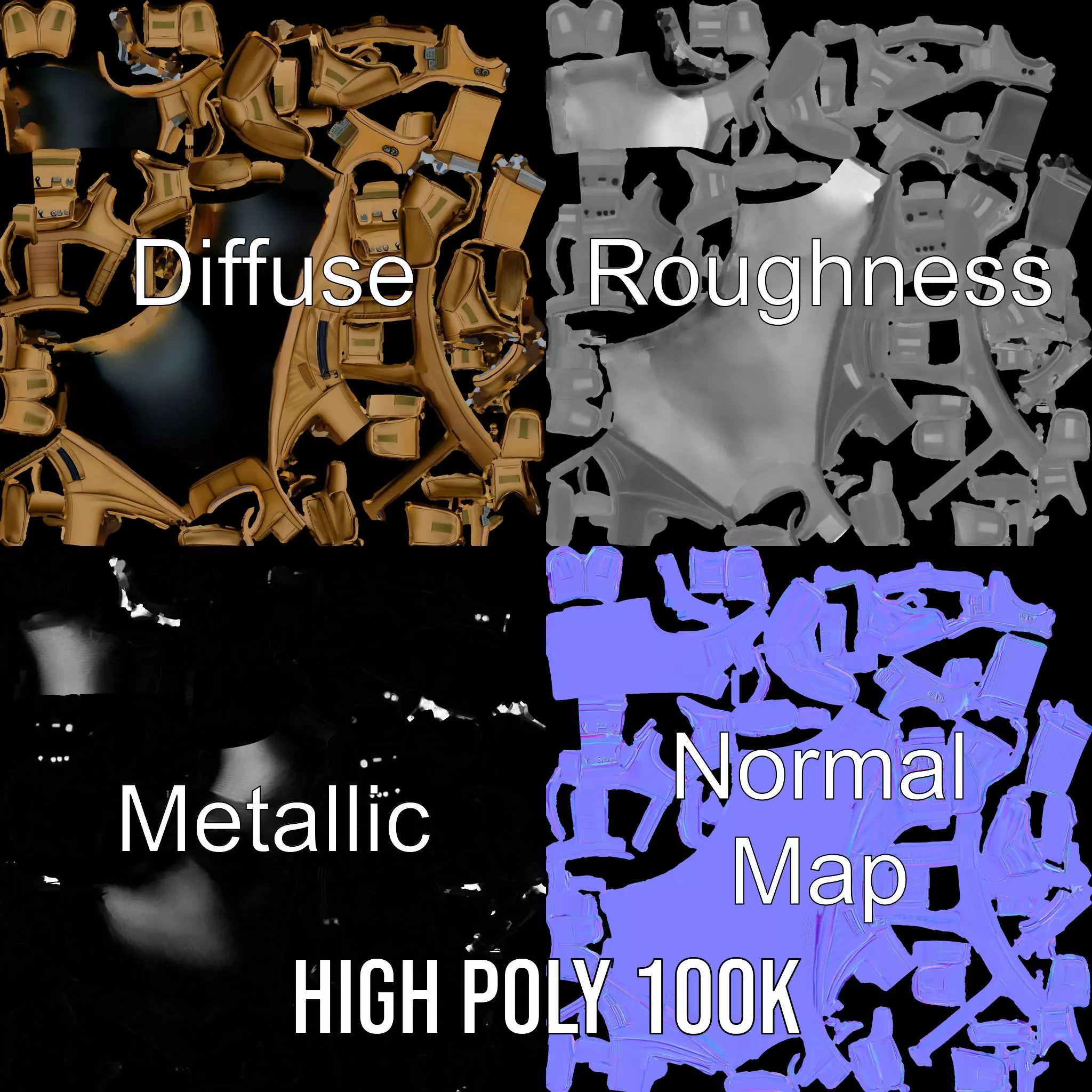 Tactical Vest Model Pack with Multiple Pouches Low-poly 3D model_3