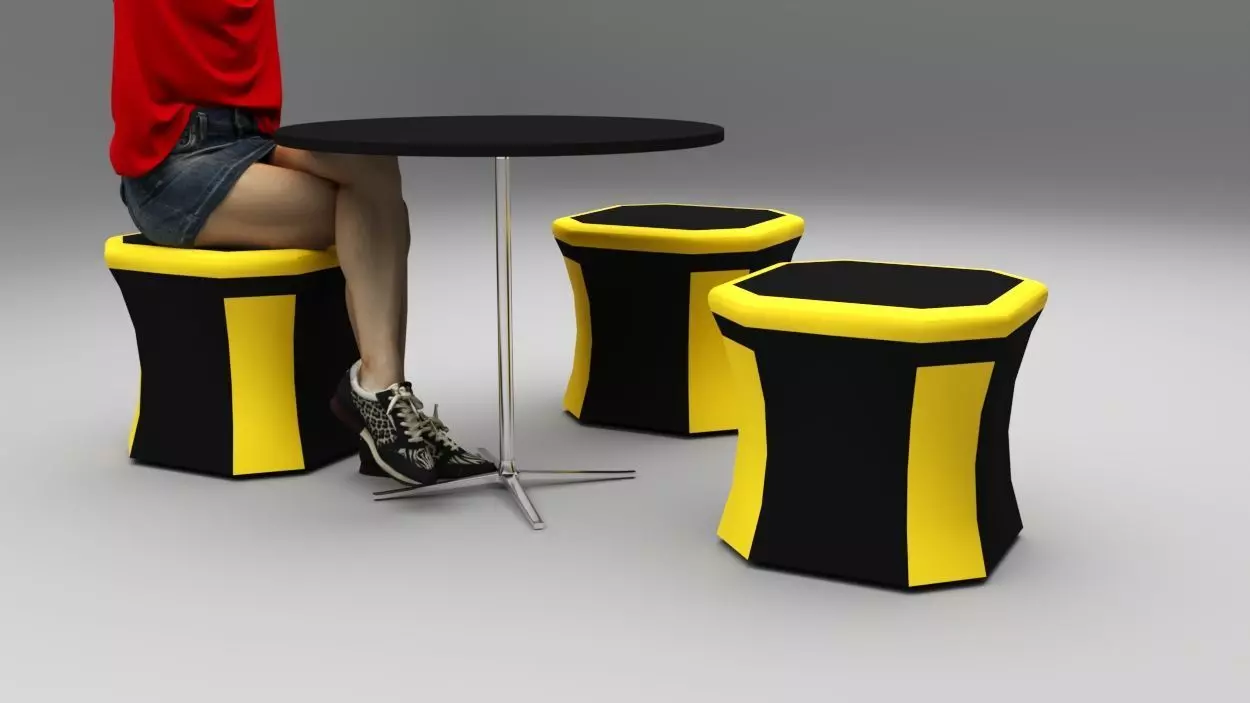 Modern Round Table Set with 3 Wooden Stools Free low-poly 3D model