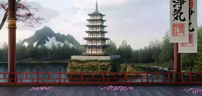 Jeapanese temple 3D model