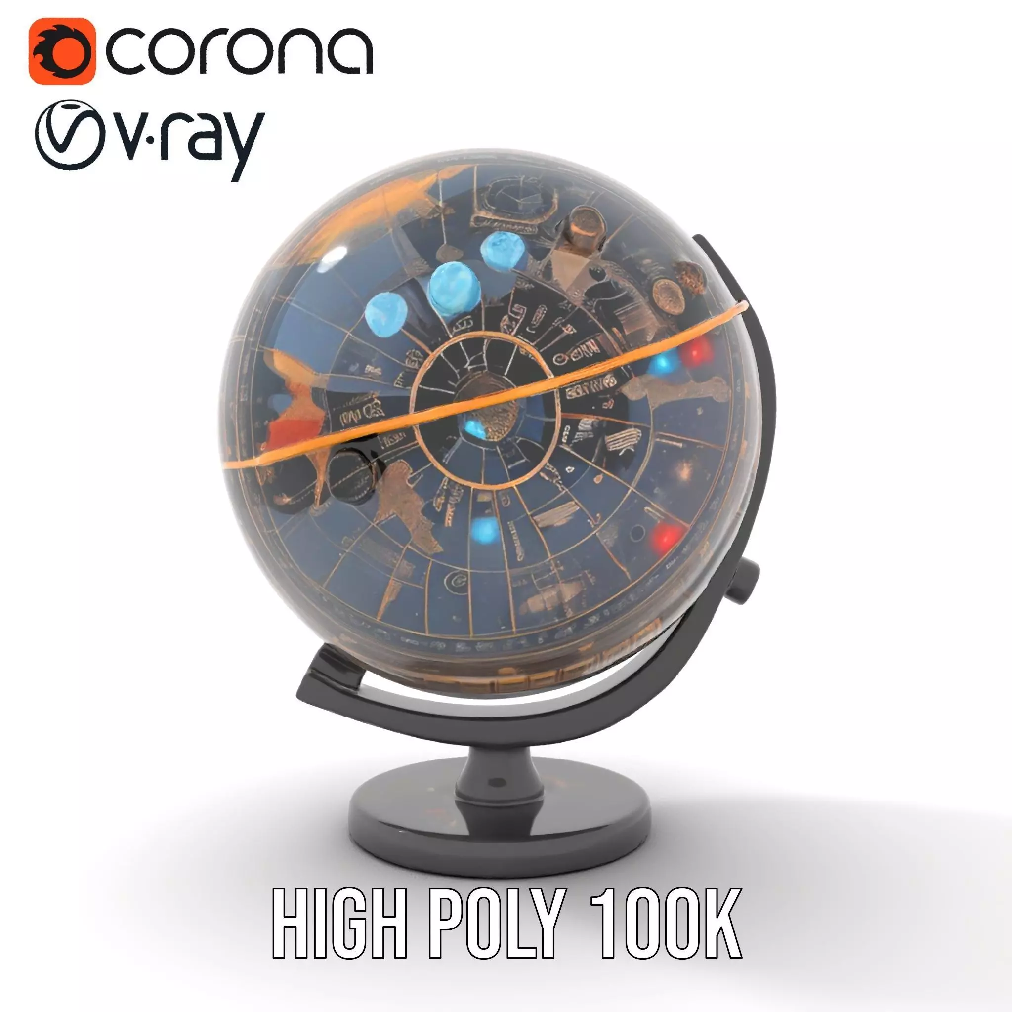 Astronomical Globe Model Pack with Detailed Star Map Low-poly 3D model_25