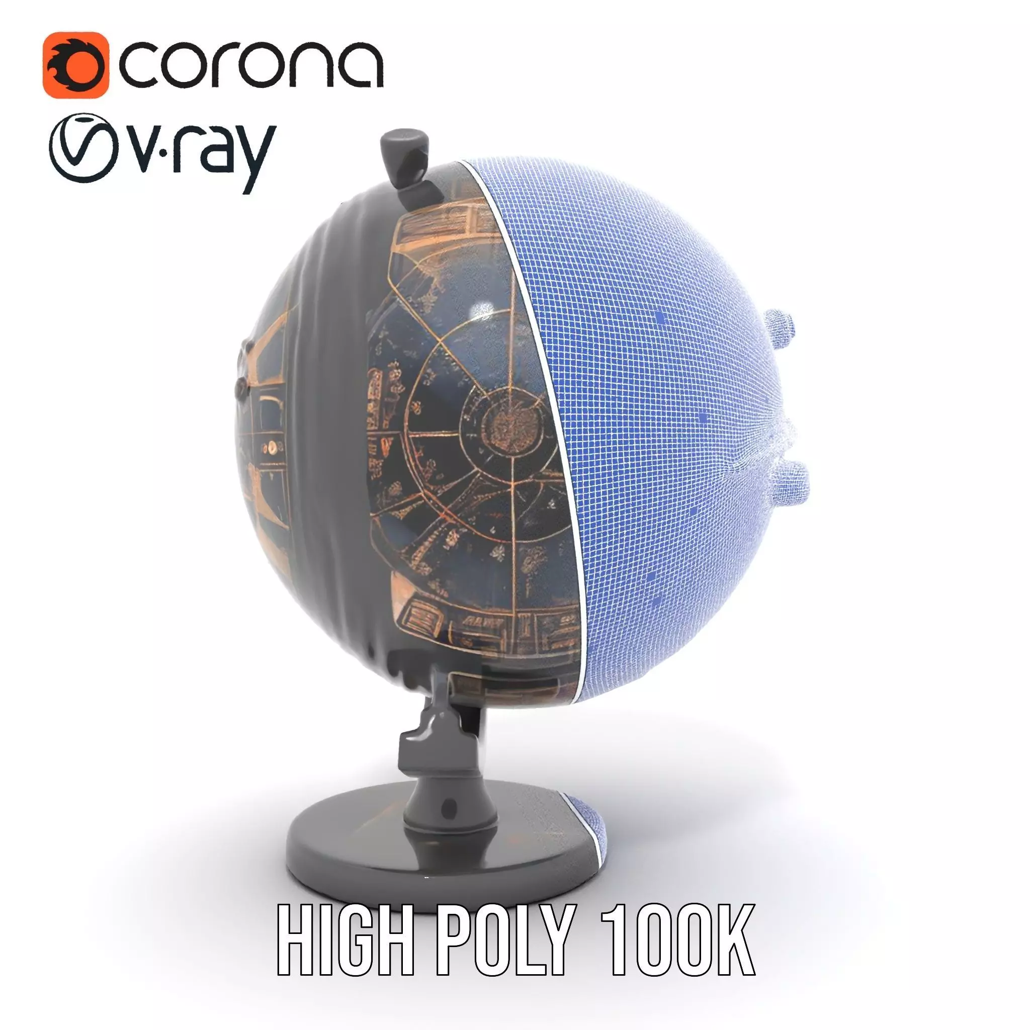 Astronomical Globe Model Pack with Detailed Star Map Low-poly 3D model_32