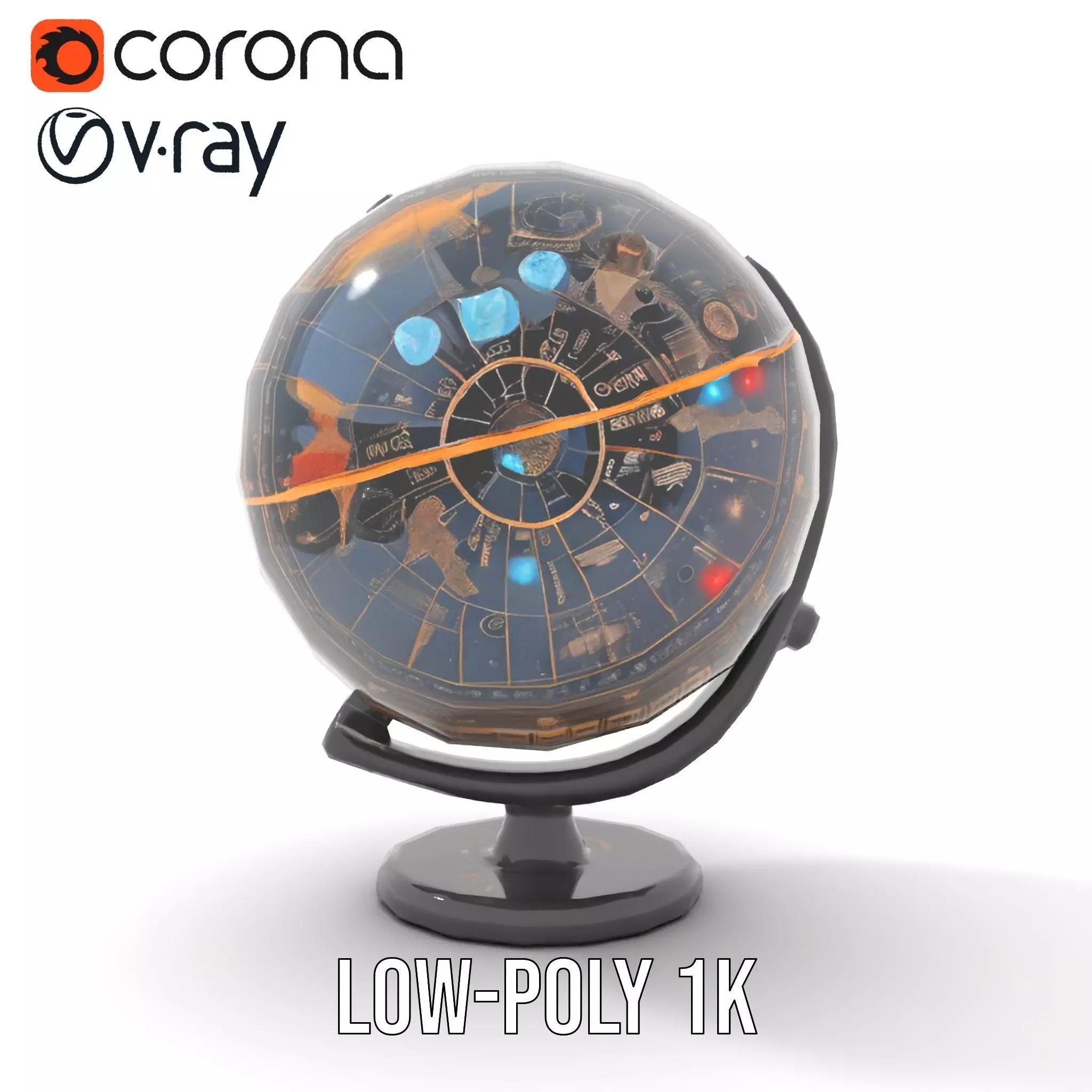 Astronomical Globe Model Pack with Detailed Star Map Low-poly 3D model_12