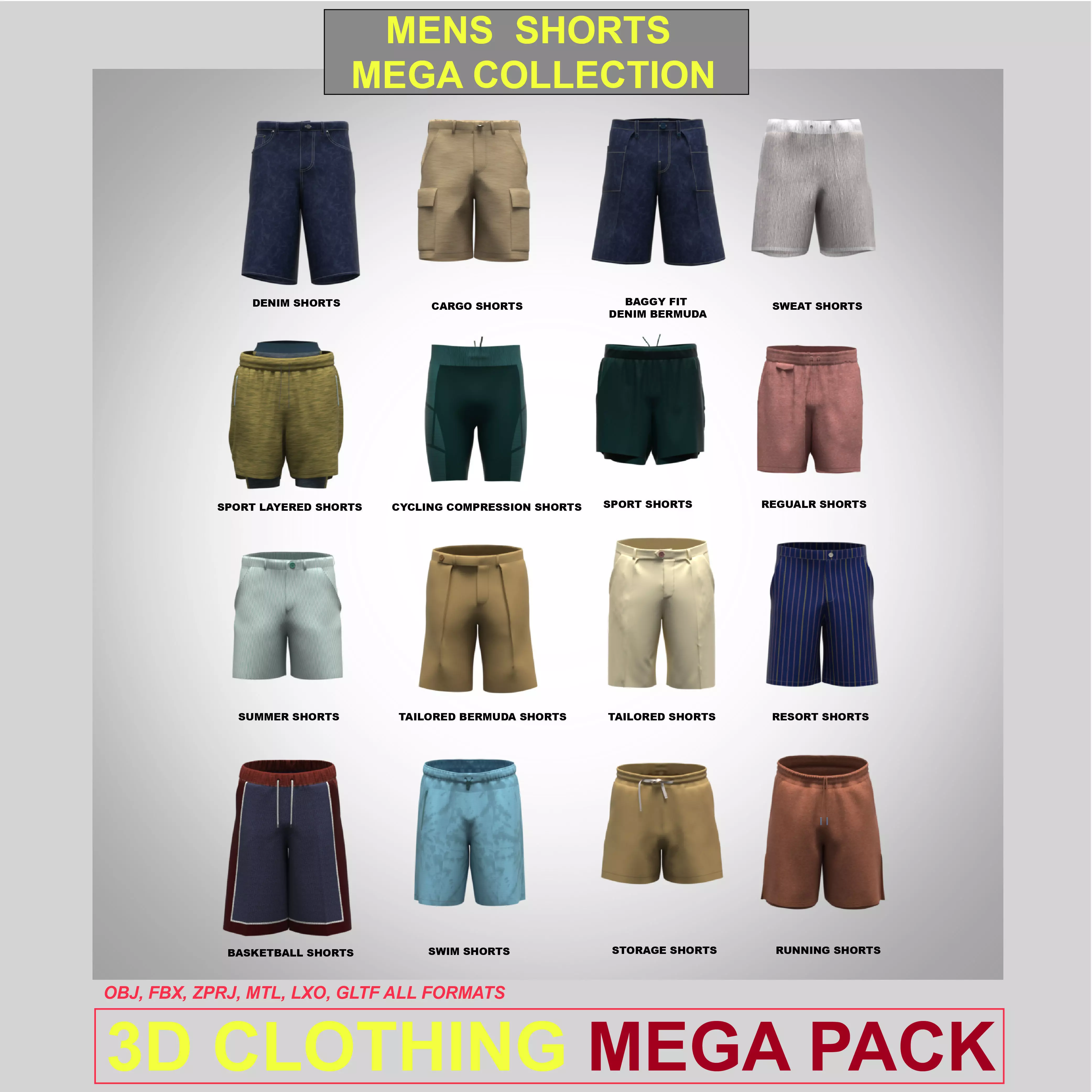 Mens Shorts 3D Clothing Mega Collection Low-poly 3D model