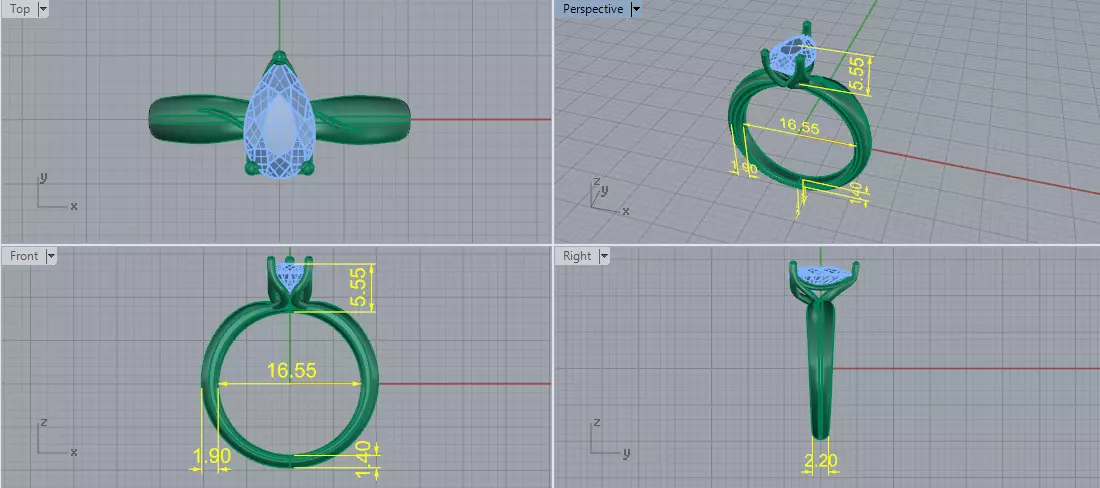 Solitaire pear engagement rings Model 7777 3D print model_5