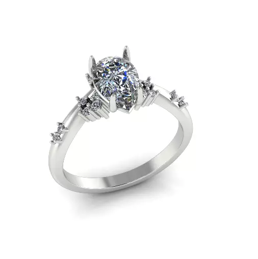 Solitaire pear engagement rings Model 7776 3D print model_1