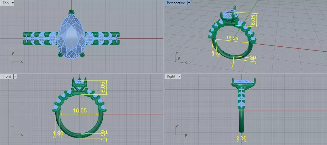 Solitaire pear engagement rings Model 7771 3D print model_5