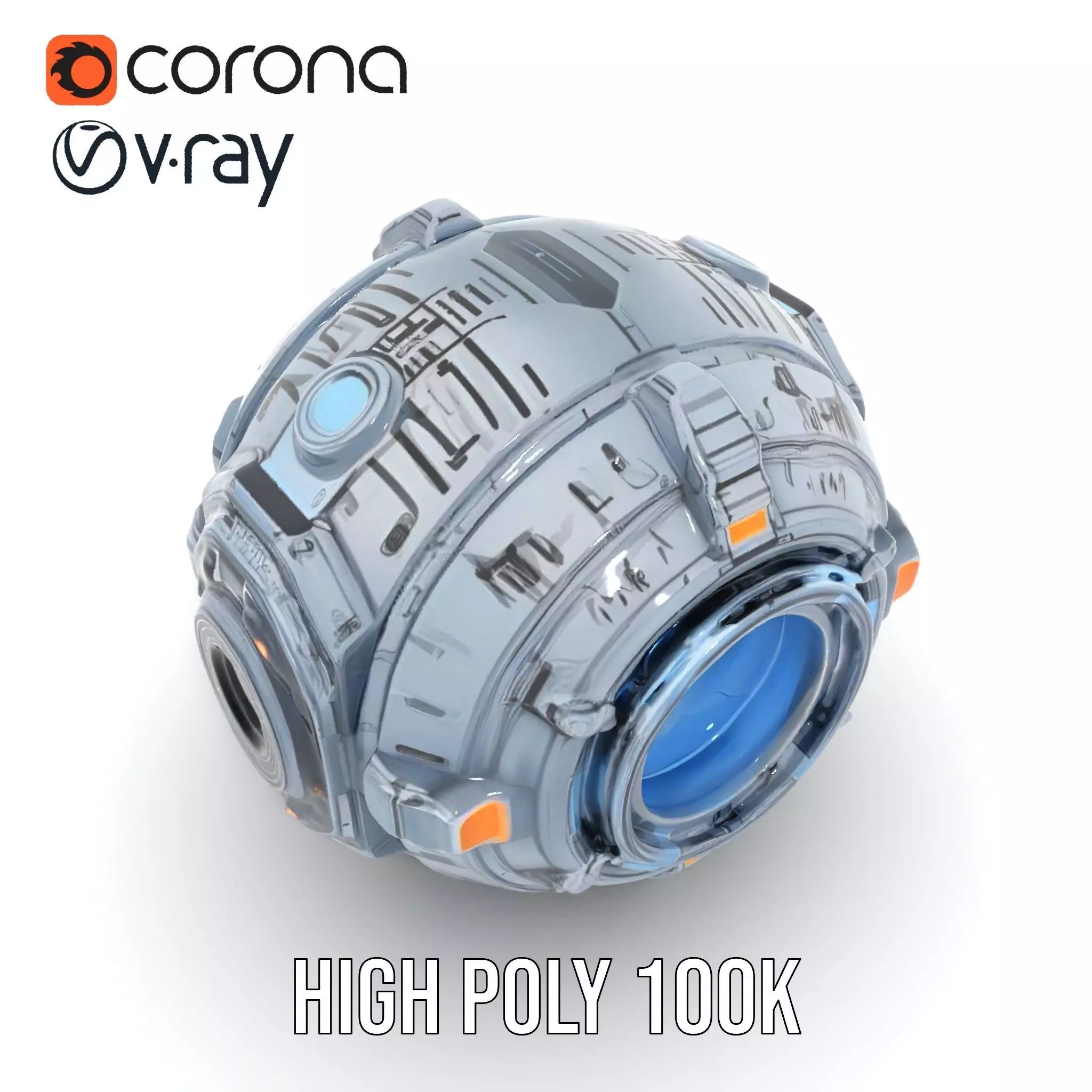 Futuristic Spherical Robot Model Pack Low-poly 3D model_9