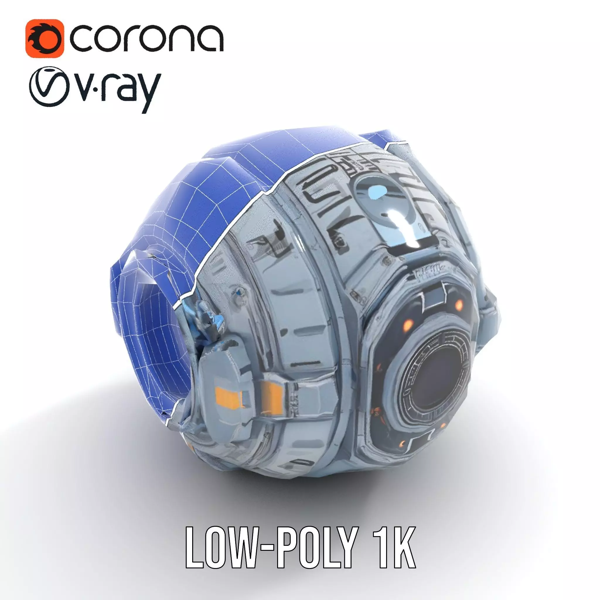 Futuristic Spherical Robot Model Pack Low-poly 3D model_16