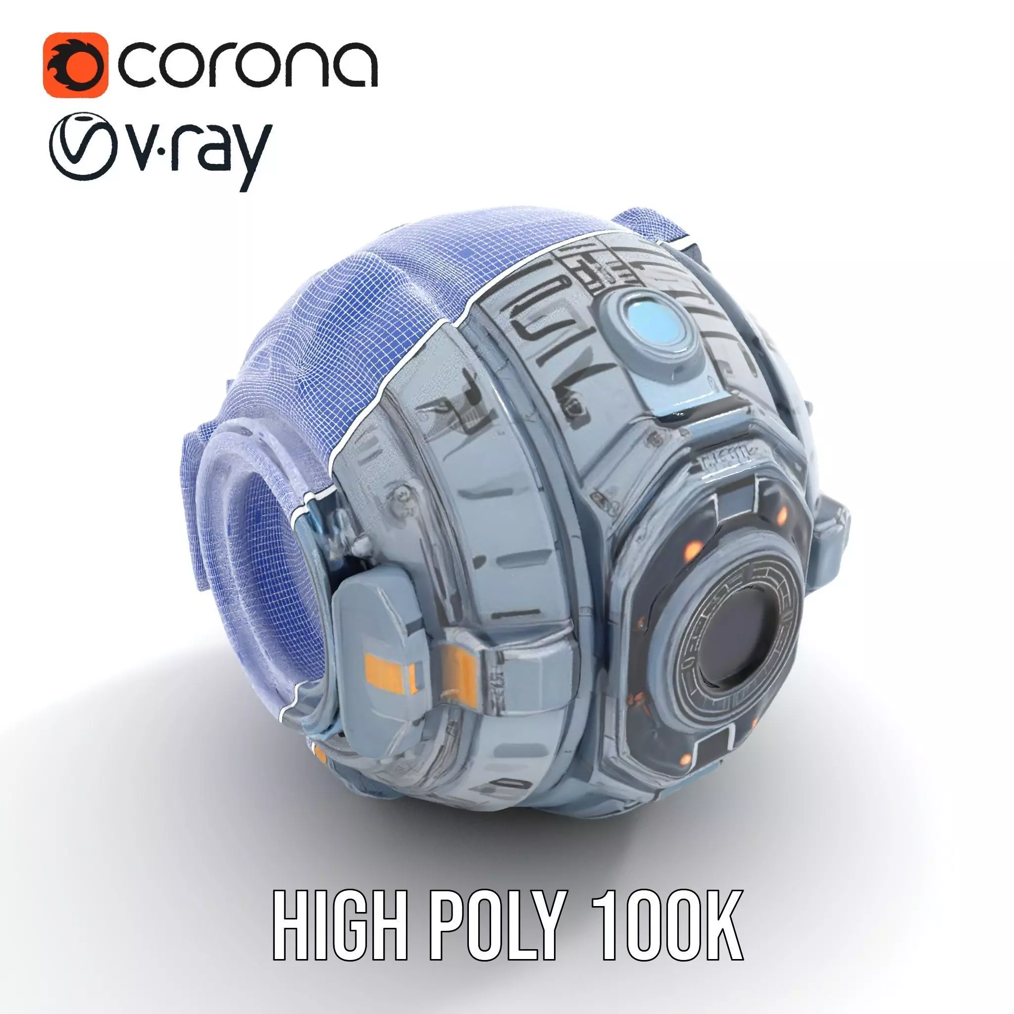 Futuristic Spherical Robot Model Pack Low-poly 3D model_32