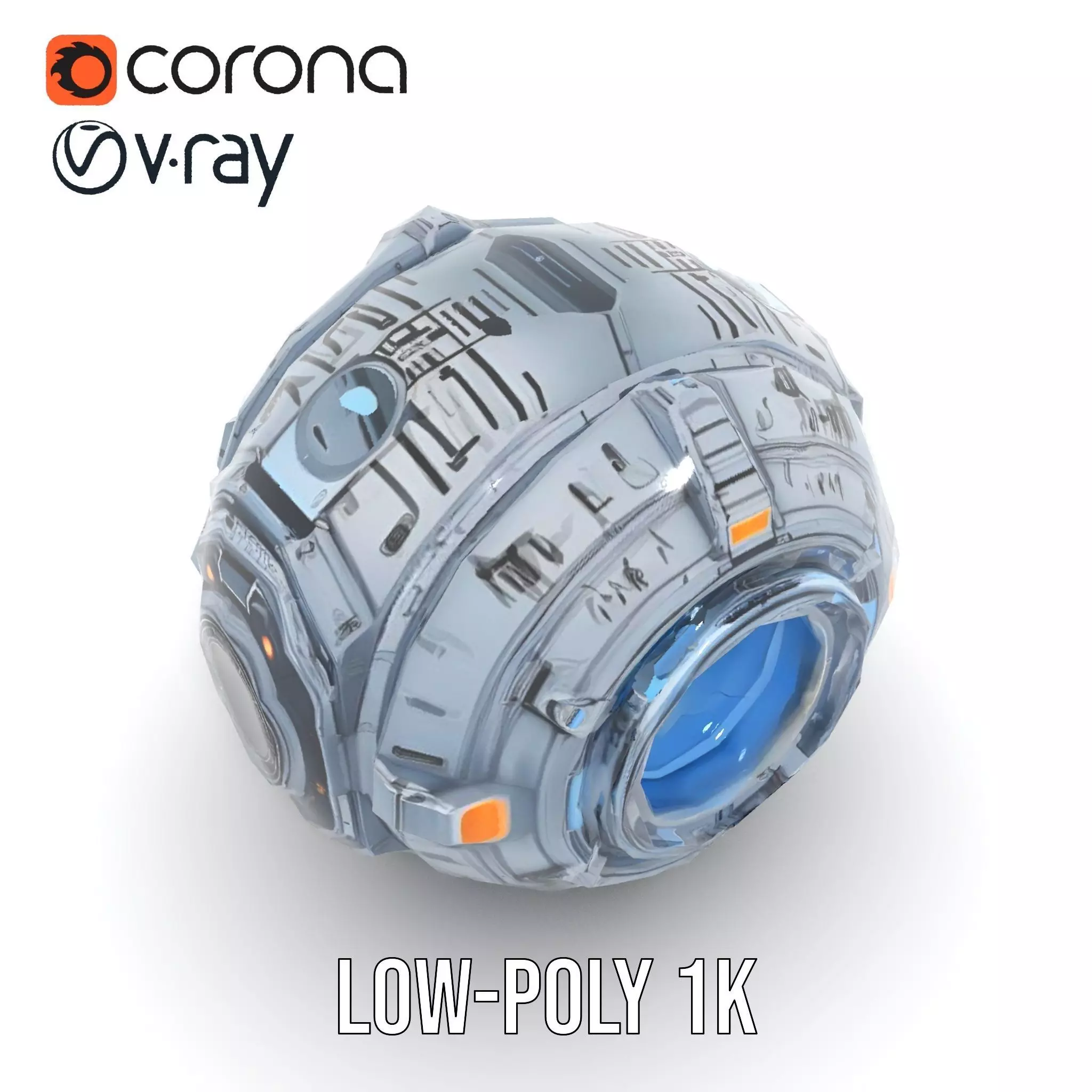 Futuristic Spherical Robot Model Pack Low-poly 3D model_19