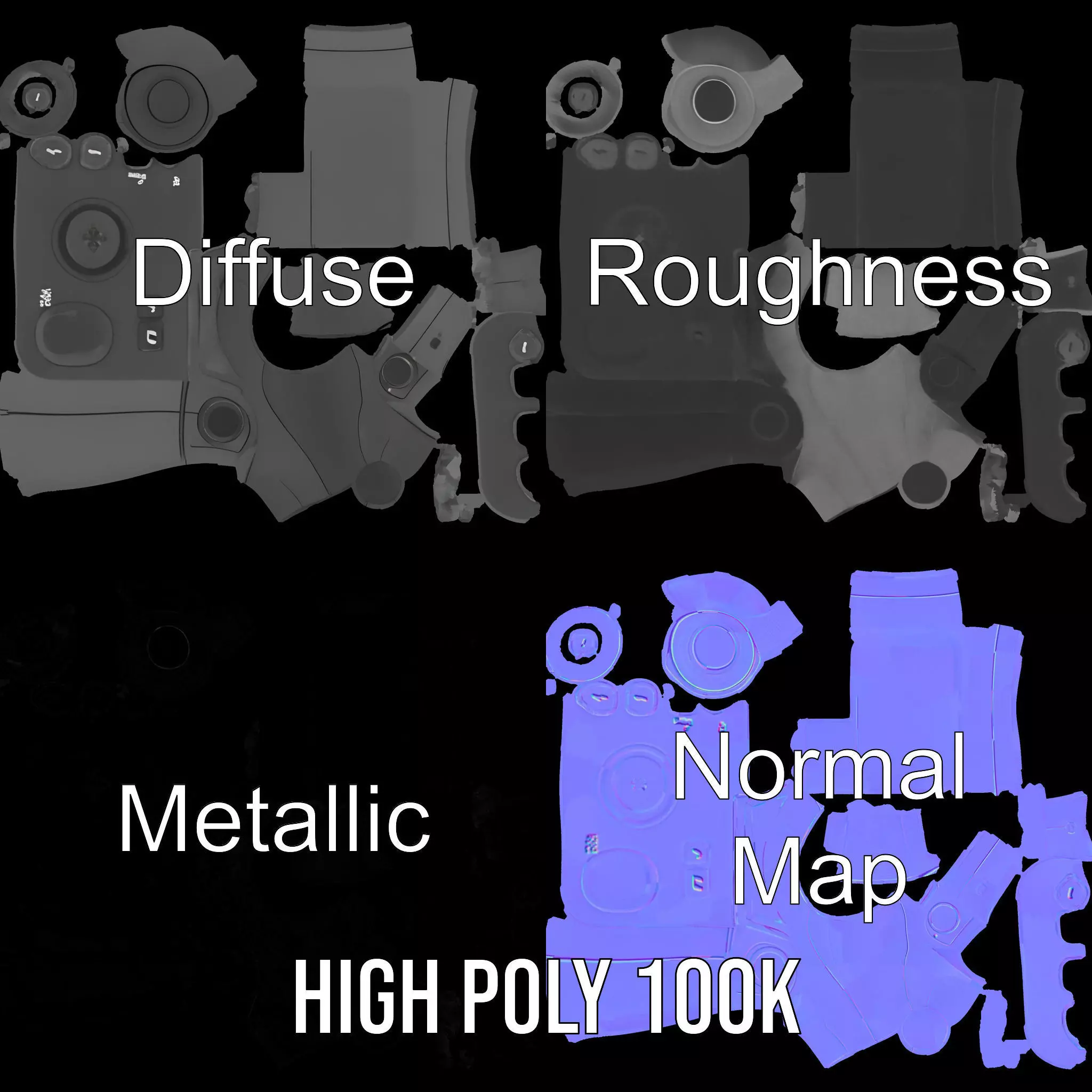 Joystick Controller Model Pack with Detailed Buttons and Grips Low-poly 3D model_3