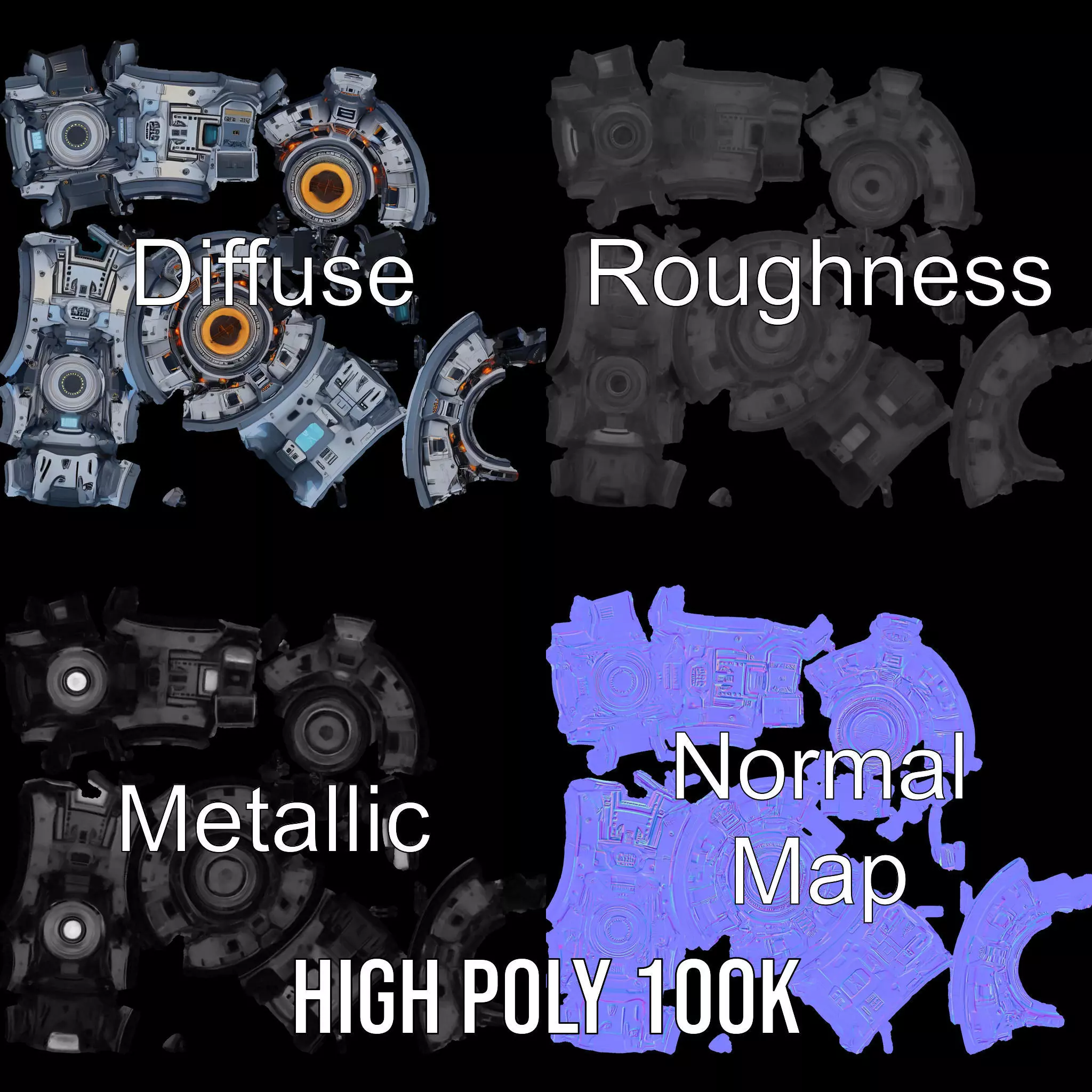 Futuristic SciFi Orb Drone Model Pack Low-poly 3D model_3